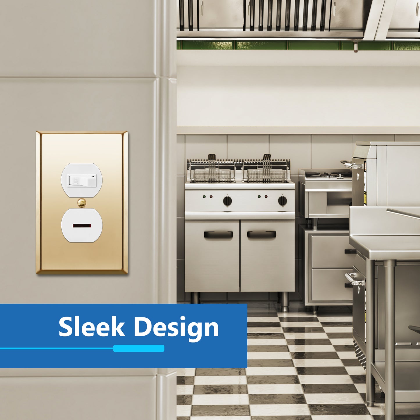 Duplex Receptacle Metal Wall Plate, Stainless Steel Outlet Cover, Corrosion Resistant, 1-Gang, Mid-Size