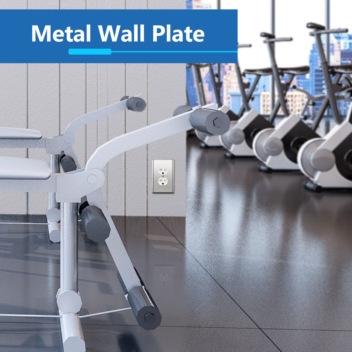 Duplex Receptacle Metal Wall Plate, Stainless Steel Outlet Cover, Corrosion Resistant, 1-Gang, Mid-Size