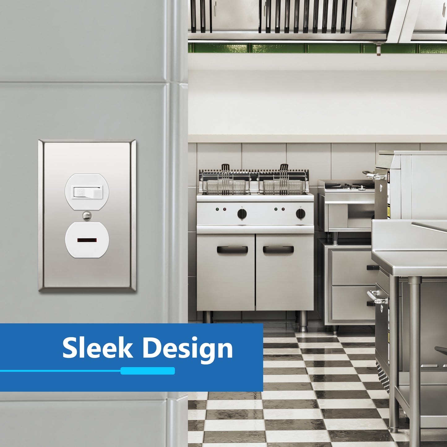 Duplex Receptacle Metal Wall Plate, Stainless Steel Outlet Cover, Corrosion Resistant, 1-Gang, Mid-Size