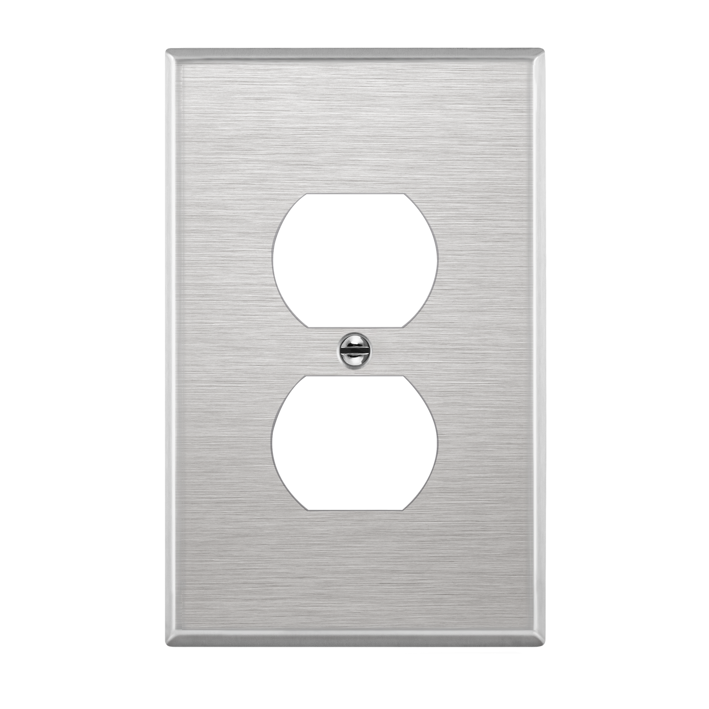 Duplex Receptacle Metal Wall Plate, Stainless Steel Outlet Cover, Corrosion Resistant, 1-Gang, Mid-Size