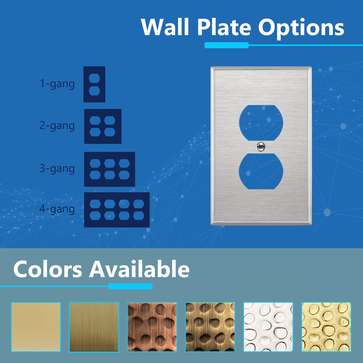 Duplex Receptacle Metal Wall Plate, Stainless Steel Outlet Cover, Corrosion Resistant, 1-Gang, Mid-Size