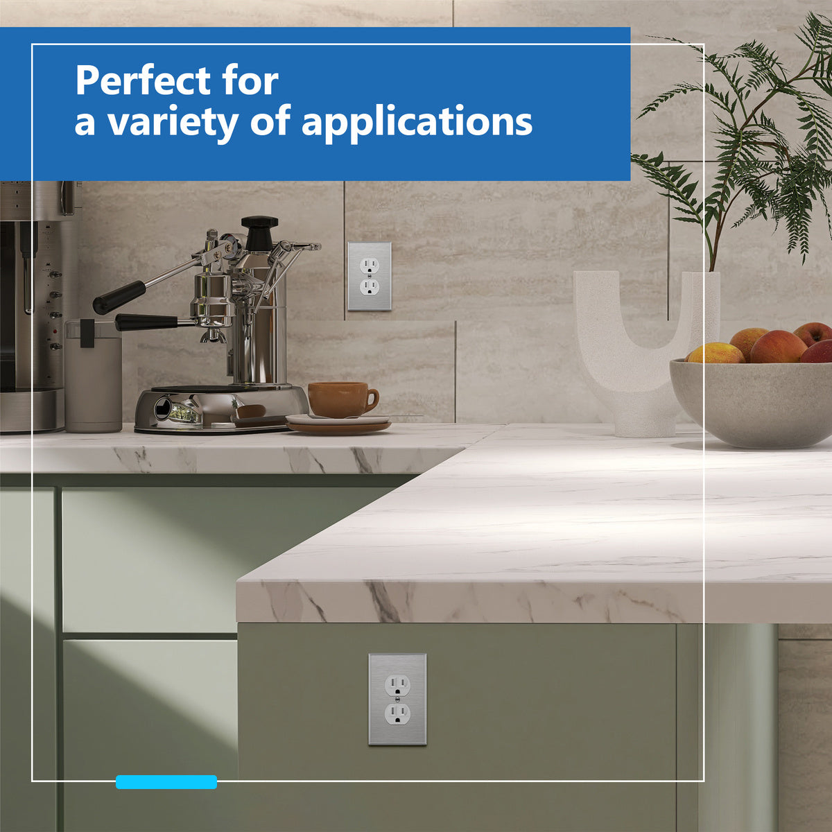 Duplex Receptacle Metal Wall Plate, Stainless Steel Outlet Cover, Corrosion Resistant, 1-Gang, Mid-Size