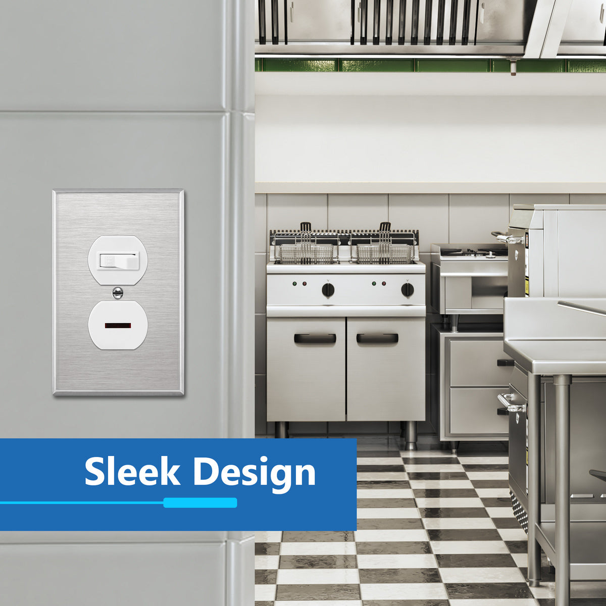 Duplex Receptacle Metal Wall Plate, Stainless Steel Outlet Cover, Corrosion Resistant, 1-Gang, Mid-Size