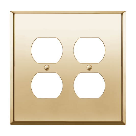 Duplex Receptacle Metal Wall Plate, Stainless Steel Outlet Cover, Corrosion Resistant, 2-Gang, Mid-Size