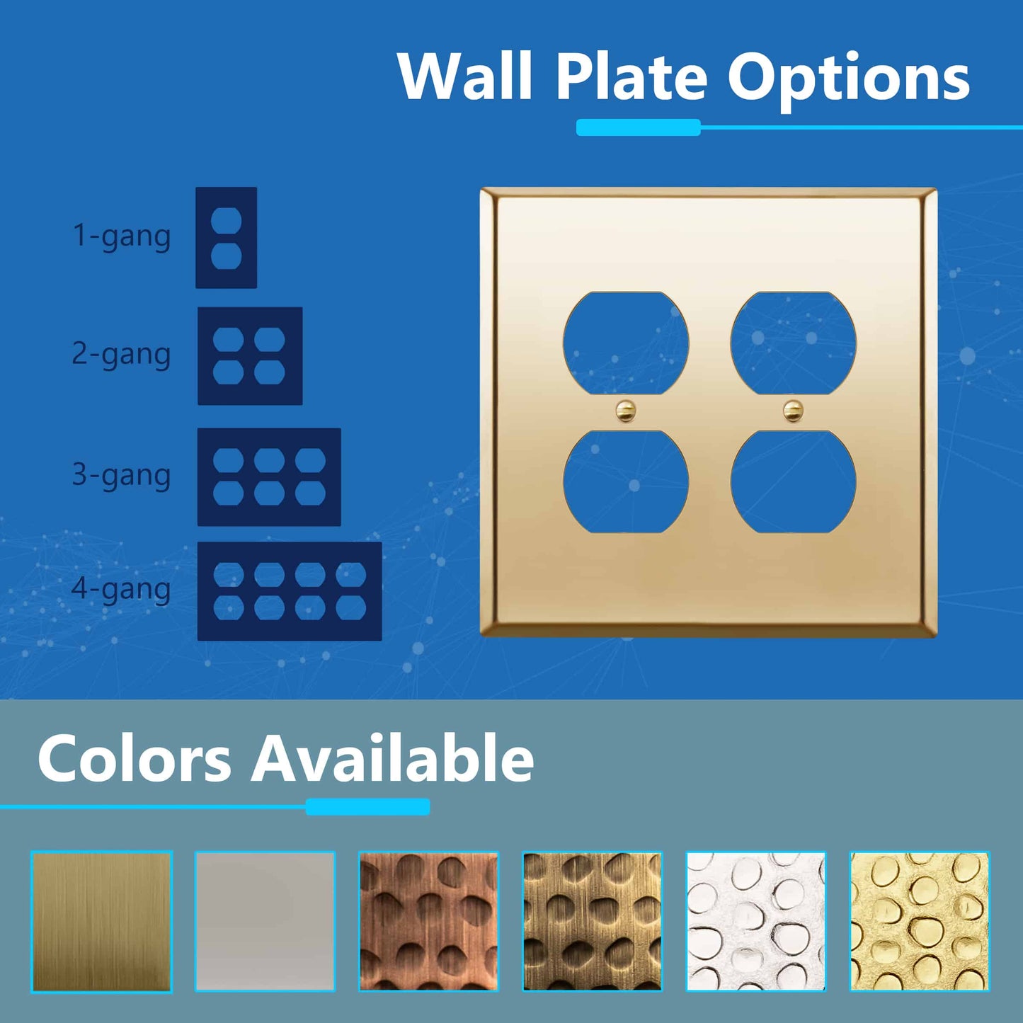 Duplex Receptacle Metal Wall Plate, Stainless Steel Outlet Cover, Corrosion Resistant, 2-Gang, Mid-Size