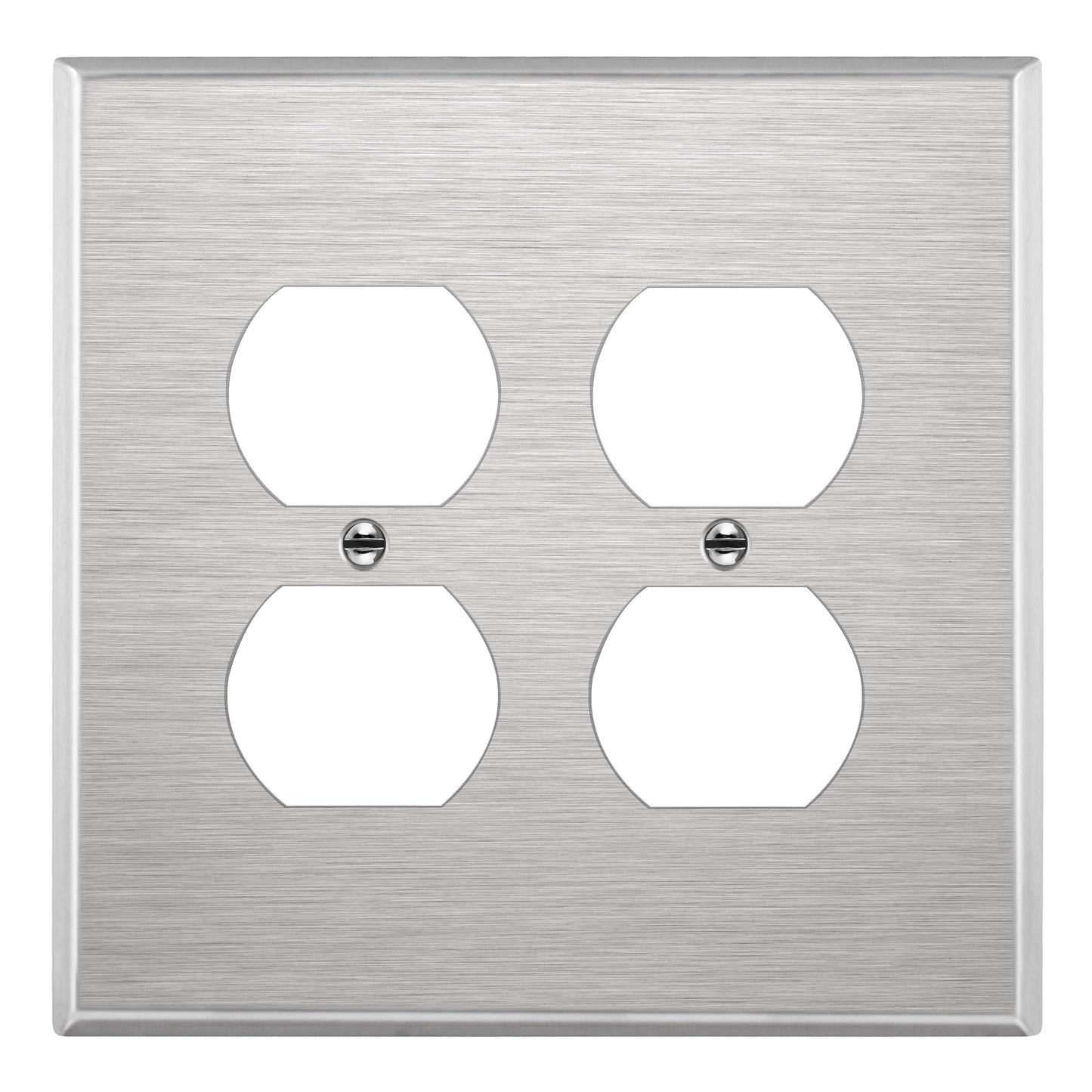 Duplex Receptacle Metal Wall Plate, Stainless Steel Outlet Cover, Corrosion Resistant, 2-Gang, Mid-Size
