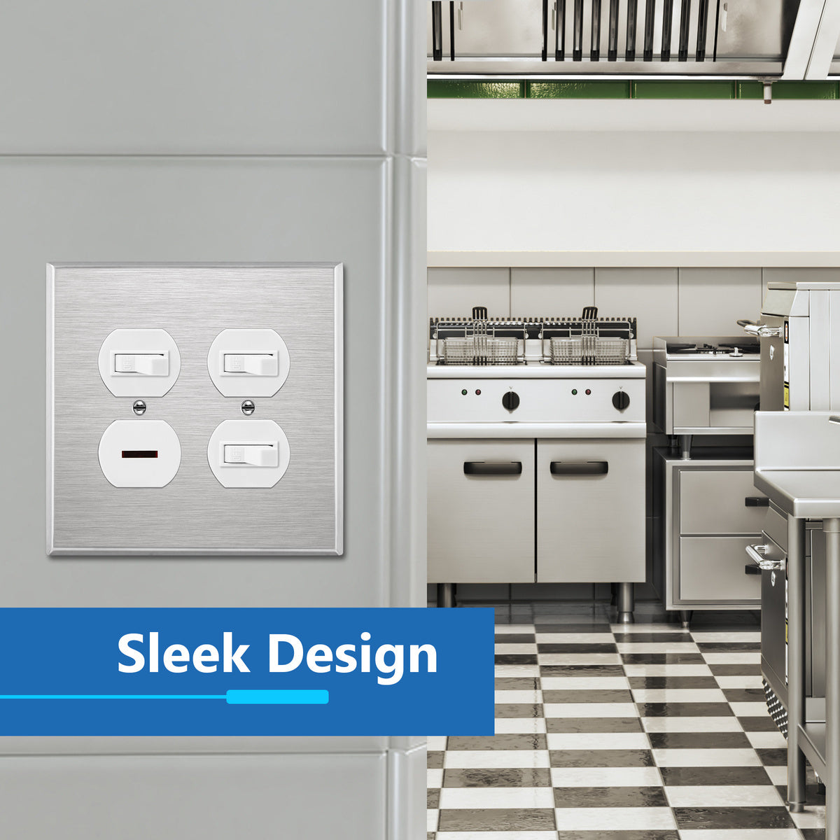 Duplex Receptacle Metal Wall Plate, Stainless Steel Outlet Cover, Corrosion Resistant, 2-Gang, Mid-Size