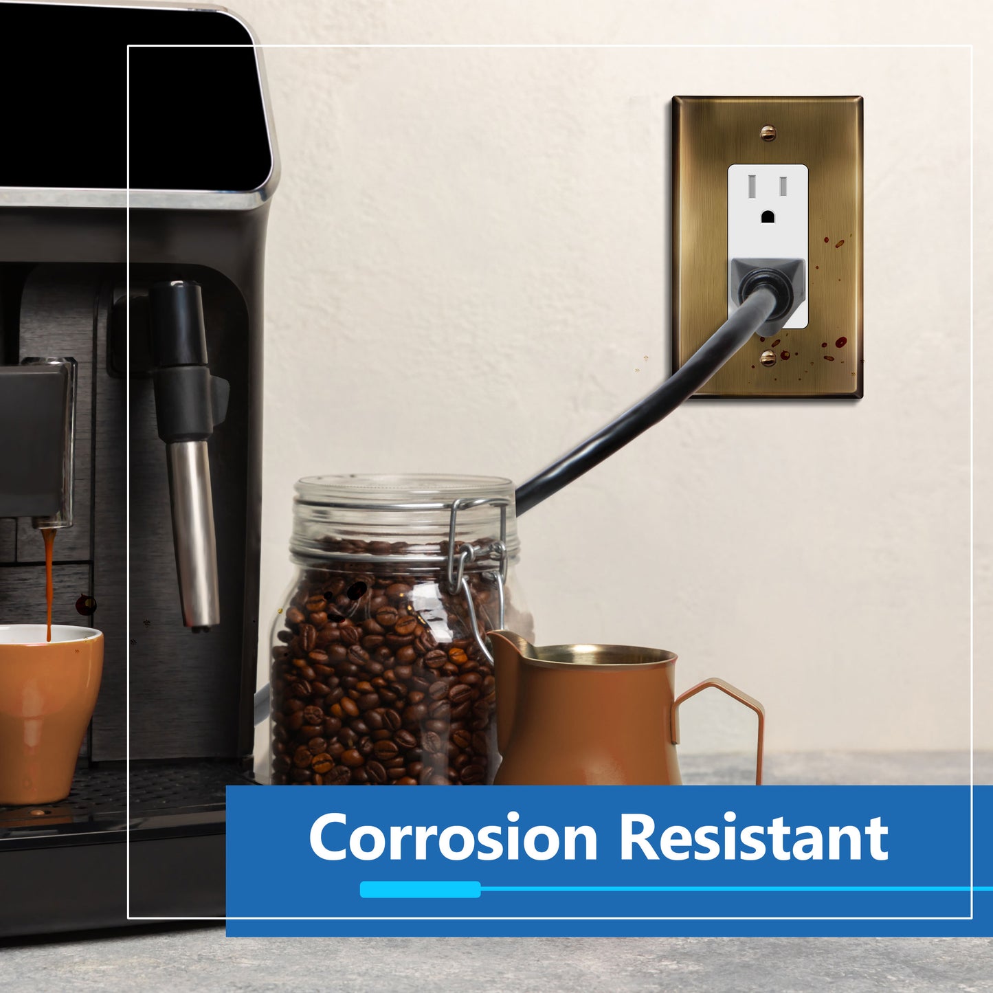 Decorator Switch or Receptacle Metal Wall Plate, Stainless Steel Outlet Cover, Corrosion Resistant, 1-Gang, Mid-Size