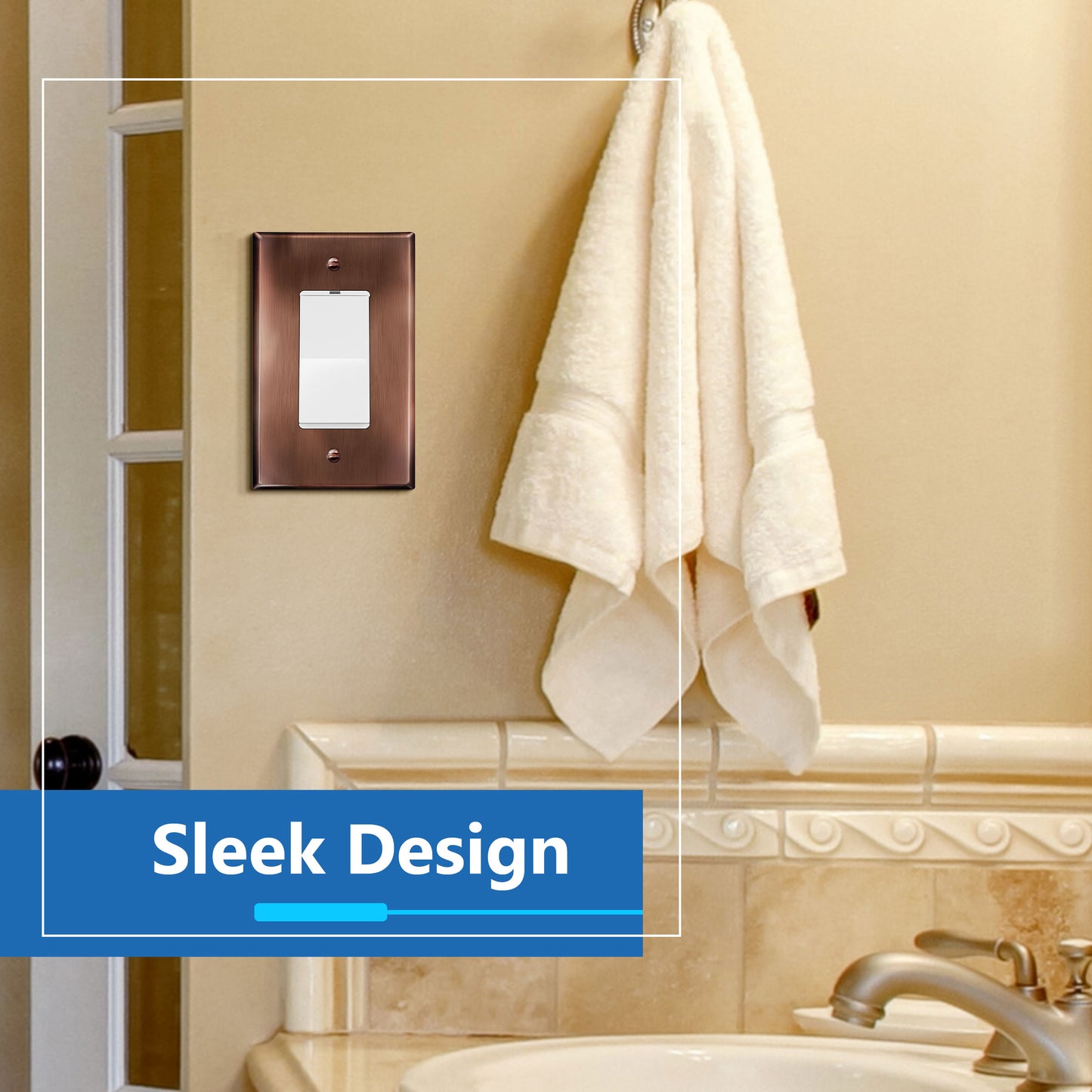 Decorator Switch or Receptacle Metal Wall Plate, Stainless Steel Outlet Cover, Corrosion Resistant, 1-Gang, Mid-Size