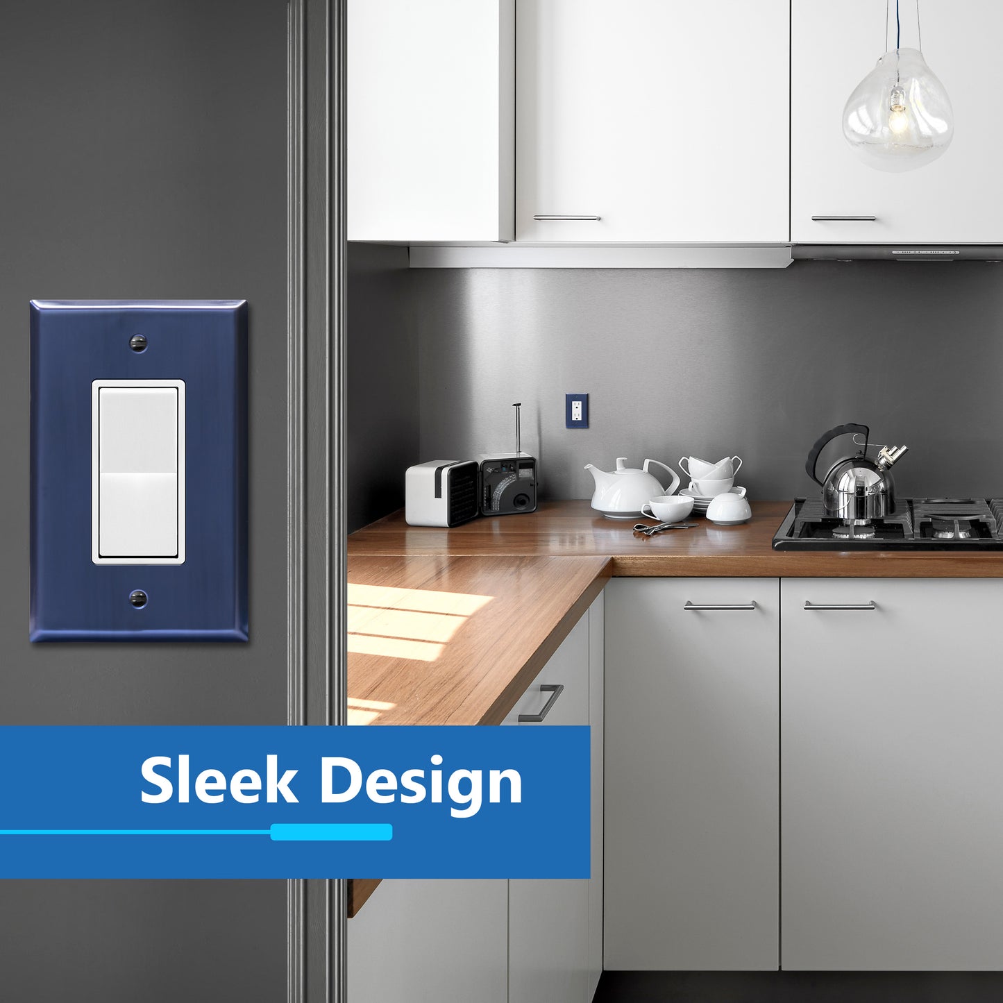 Decorator Switch or Receptacle Metal Wall Plate, Stainless Steel Outlet Cover, Corrosion Resistant, 1-Gang, Mid-Size