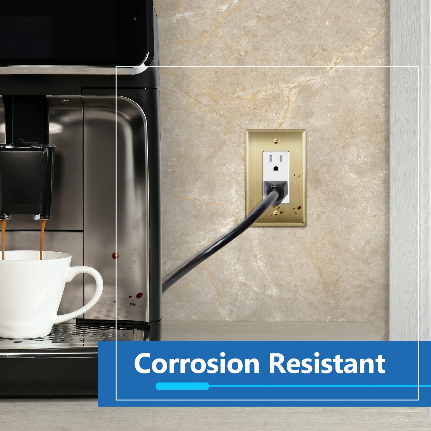 Decorator Switch or Receptacle Metal Wall Plate, Stainless Steel Outlet Cover, Corrosion Resistant, 1-Gang, Mid-Size