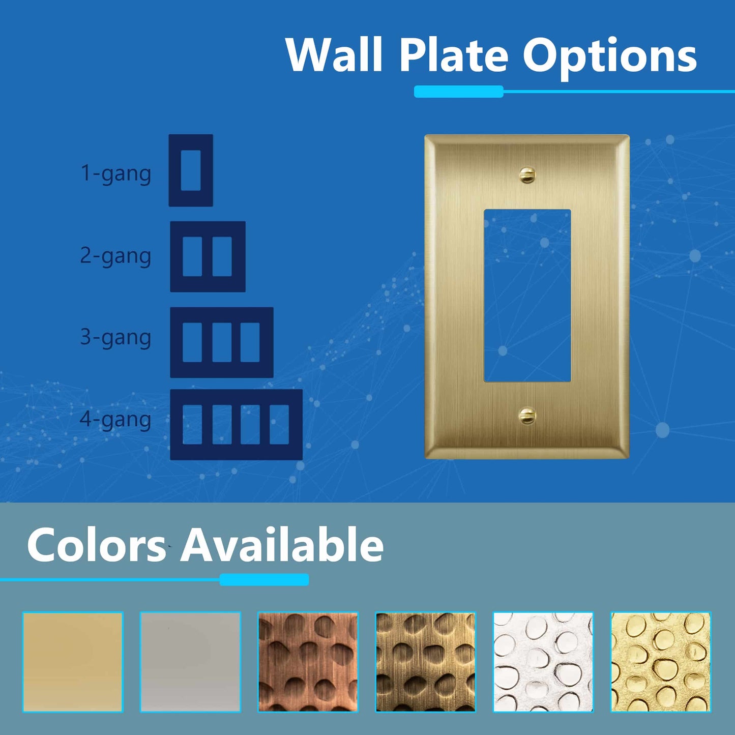 Decorator Switch or Receptacle Metal Wall Plate, Stainless Steel Outlet Cover, Corrosion Resistant, 1-Gang, Mid-Size