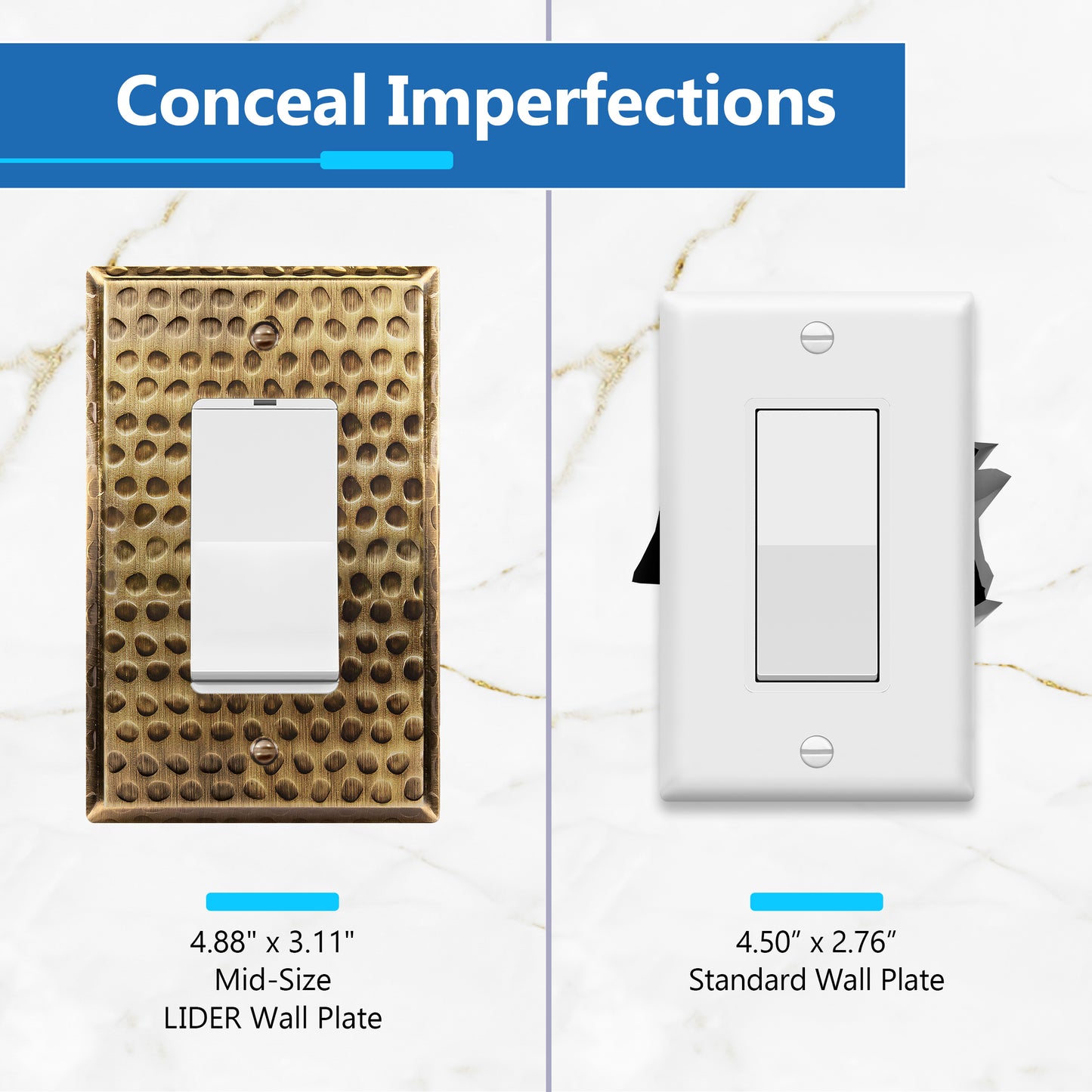 Decorator Switch or Receptacle Metal Wall Plate, Stainless Steel Outlet Cover, Corrosion Resistant, 1-Gang, Mid-Size