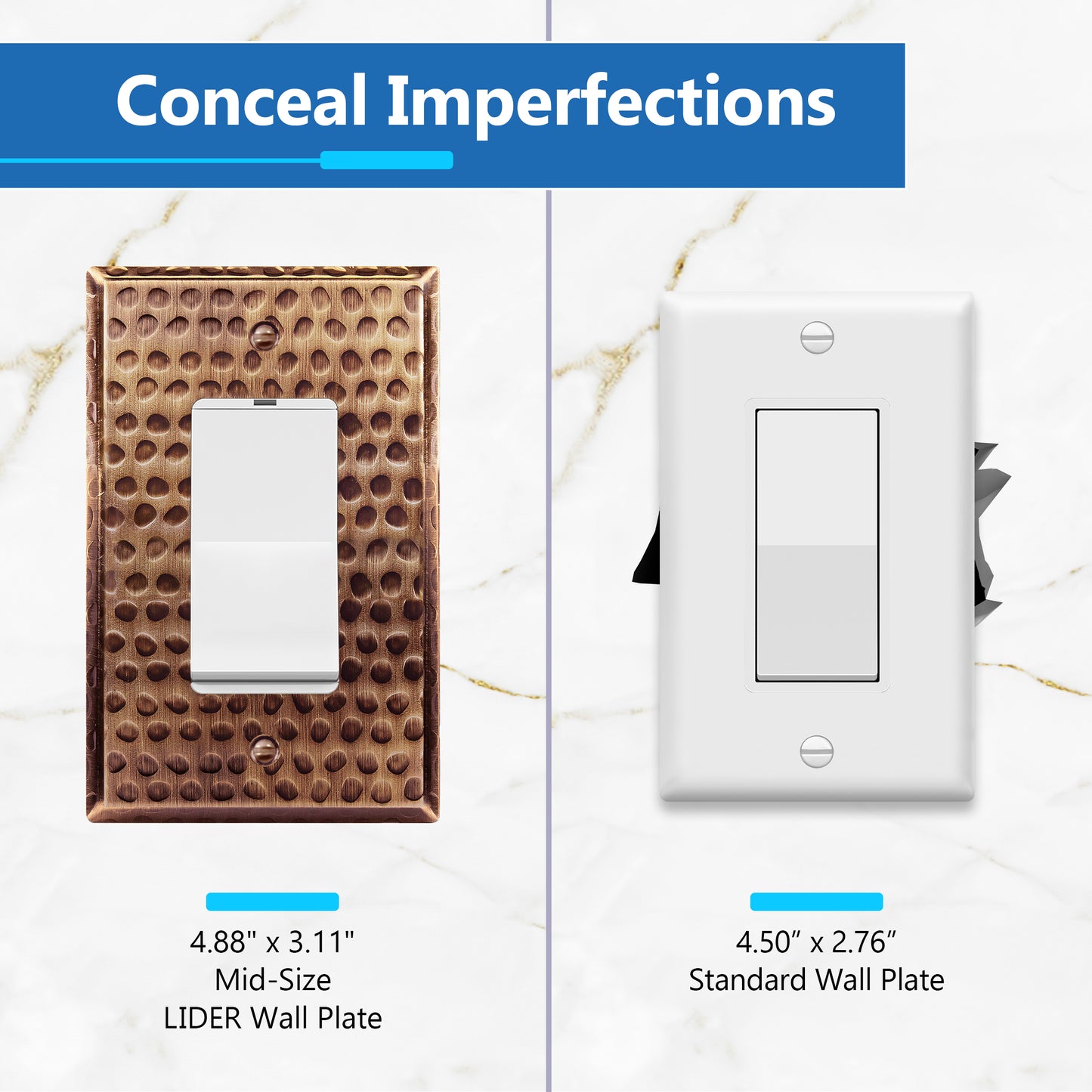 Decorator Switch or Receptacle Metal Wall Plate, Stainless Steel Outlet Cover, Corrosion Resistant, 1-Gang, Mid-Size