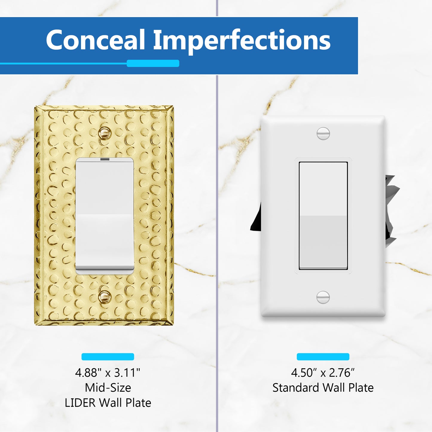 Decorator Switch or Receptacle Metal Wall Plate, Stainless Steel Outlet Cover, Corrosion Resistant, 1-Gang, Mid-Size