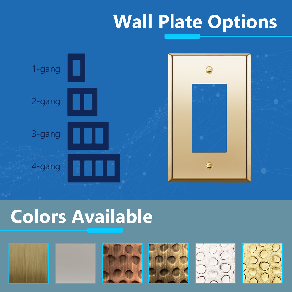 Decorator Switch or Receptacle Metal Wall Plate, Stainless Steel Outlet Cover, Corrosion Resistant, 1-Gang, Mid-Size