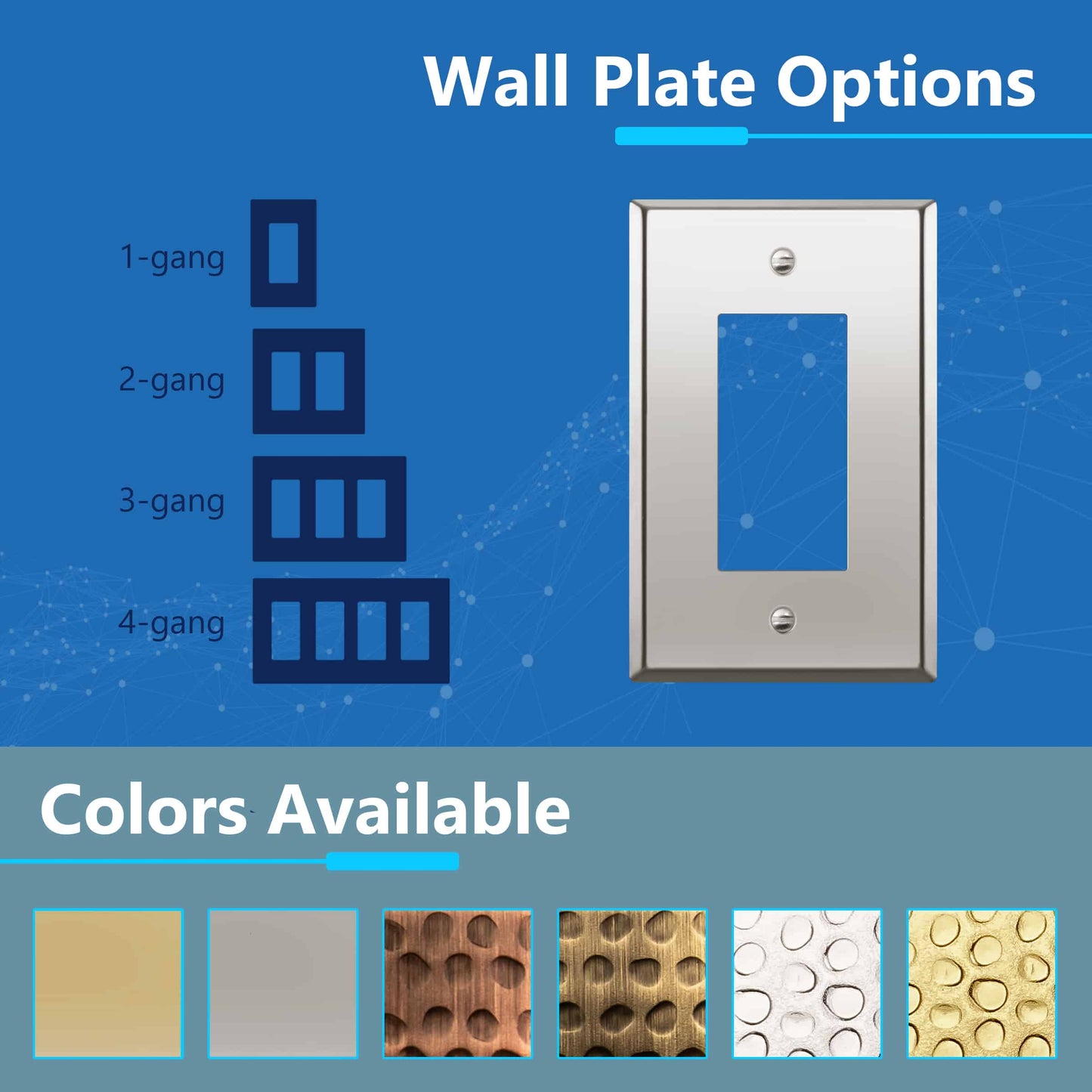 Decorator Switch or Receptacle Metal Wall Plate, Stainless Steel Outlet Cover, Corrosion Resistant, 1-Gang, Mid-Size