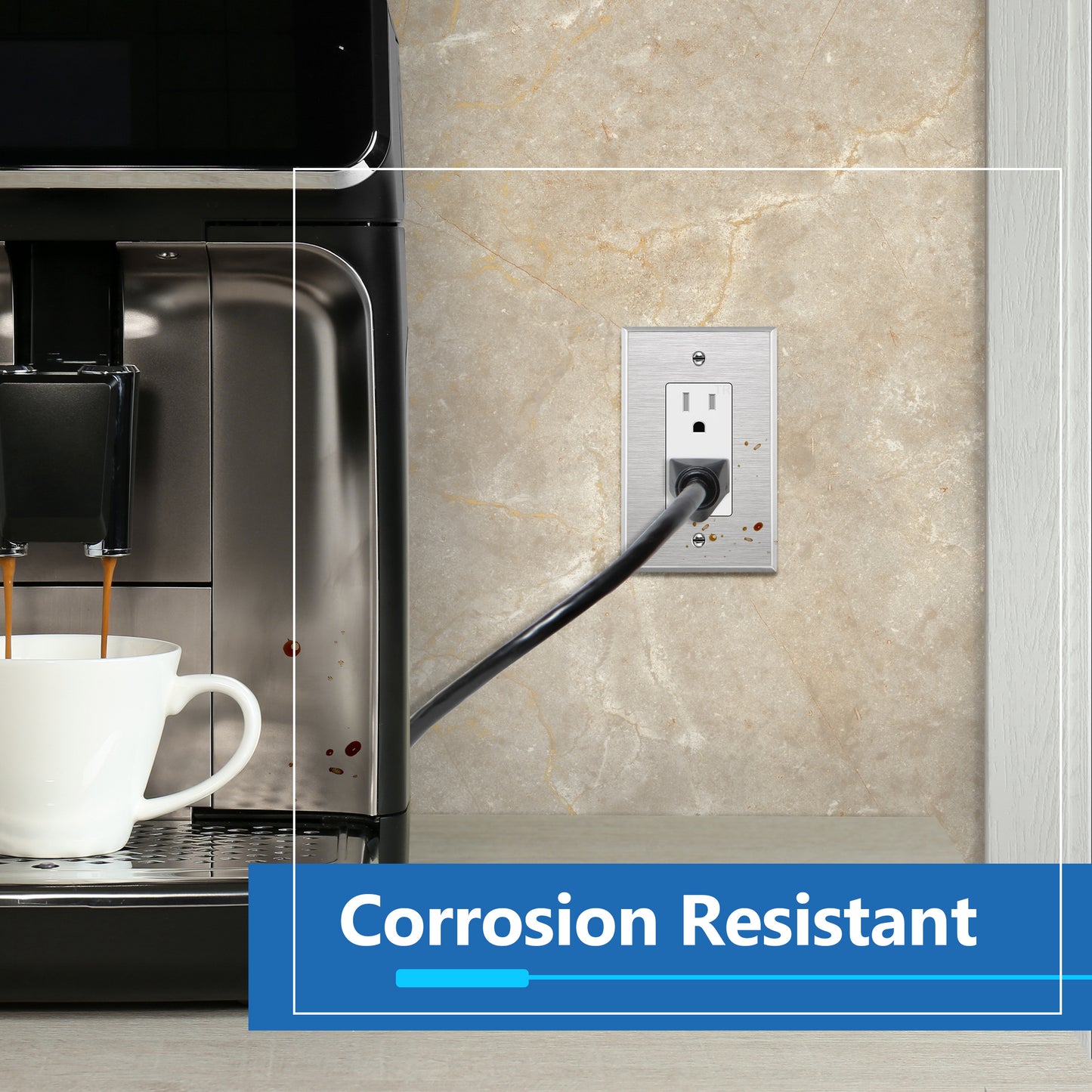Decorator Switch or Receptacle Metal Wall Plate, Stainless Steel Outlet Cover, Corrosion Resistant, 1-Gang, Mid-Size