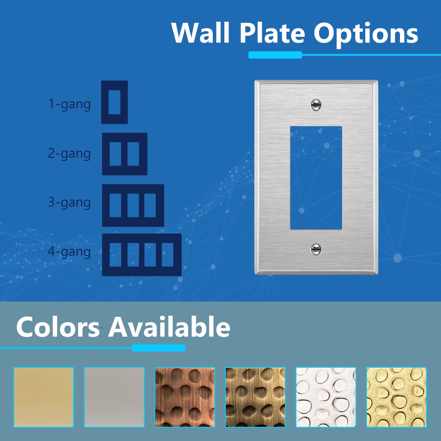 Decorator Switch or Receptacle Metal Wall Plate, Stainless Steel Outlet Cover, Corrosion Resistant, 1-Gang, Mid-Size