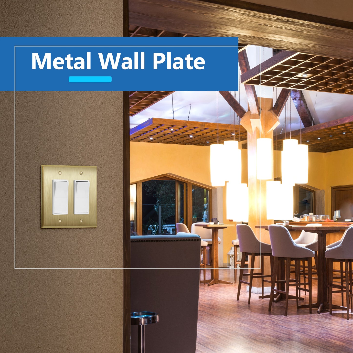 Decorator Switch or Receptacle Metal Wall Plate, Stainless Steel Outlet Cover, Corrosion Resistant, 2-Gang, Mid-Size