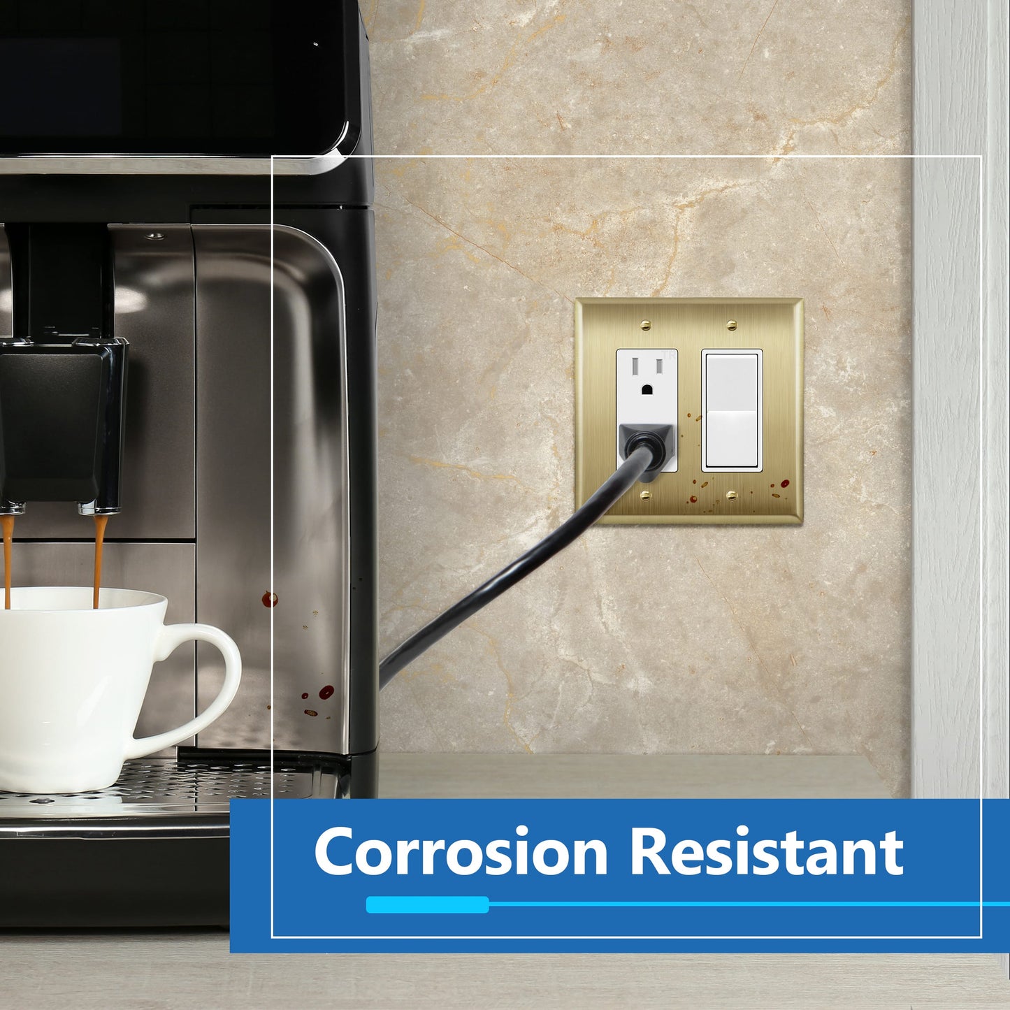 Decorator Switch or Receptacle Metal Wall Plate, Stainless Steel Outlet Cover, Corrosion Resistant, 2-Gang, Mid-Size