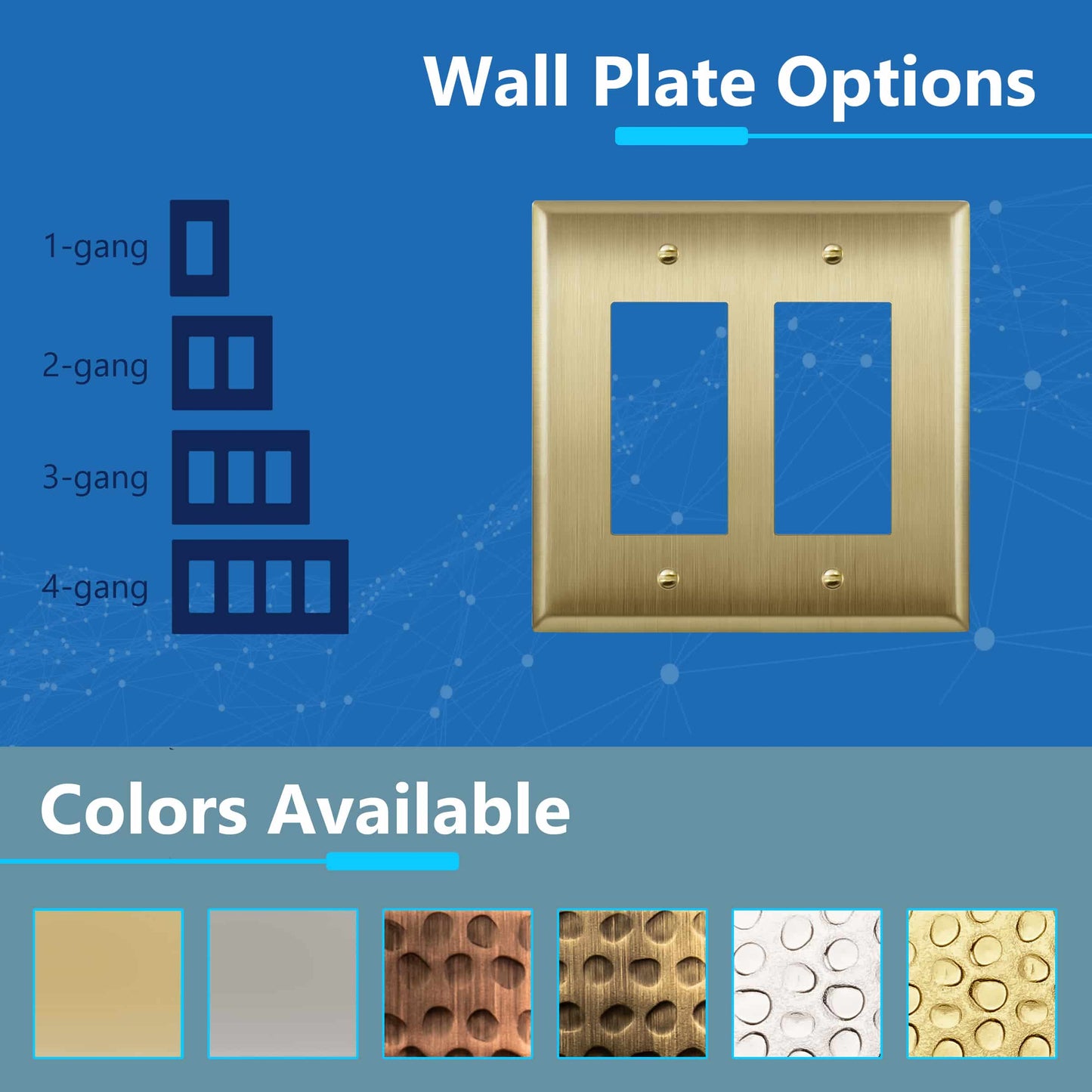 Decorator Switch or Receptacle Metal Wall Plate, Stainless Steel Outlet Cover, Corrosion Resistant, 2-Gang, Mid-Size