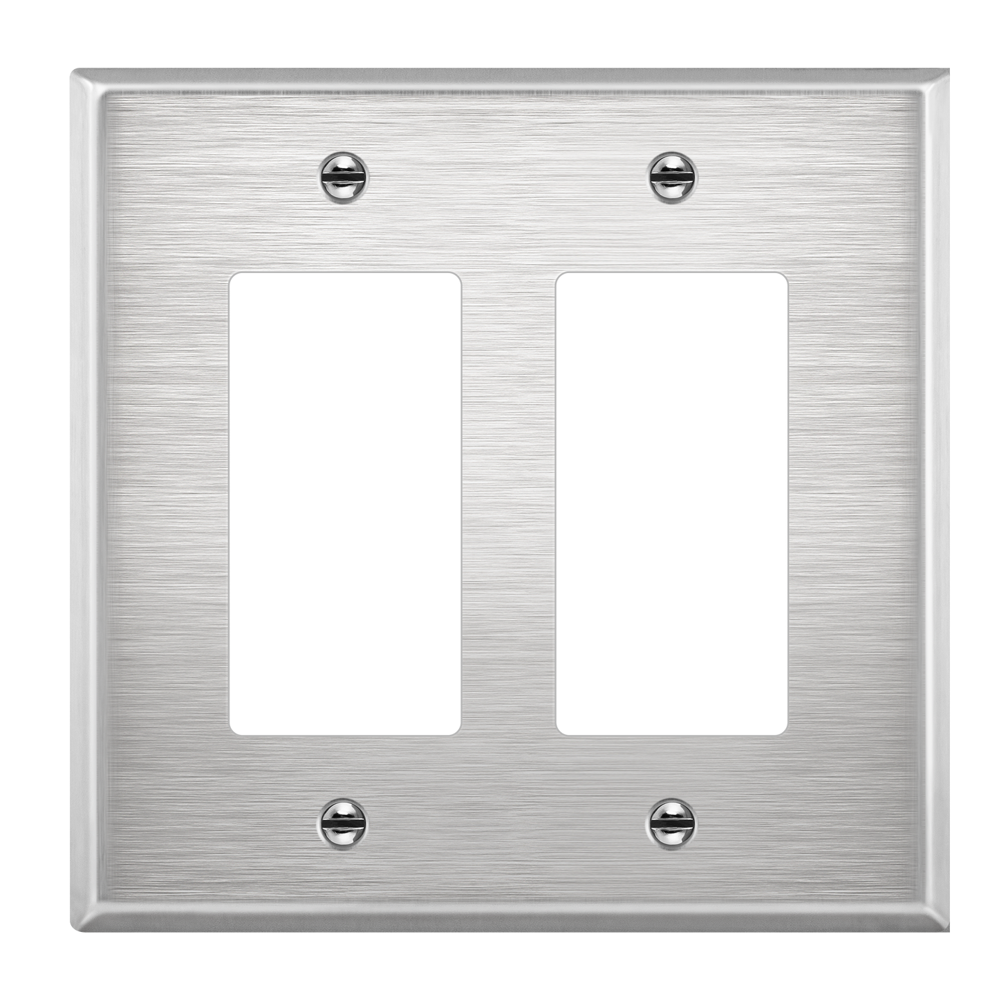 Decorator Switch or Receptacle Metal Wall Plate, Stainless Steel Outlet Cover, Corrosion Resistant, 2-Gang, Mid-Size