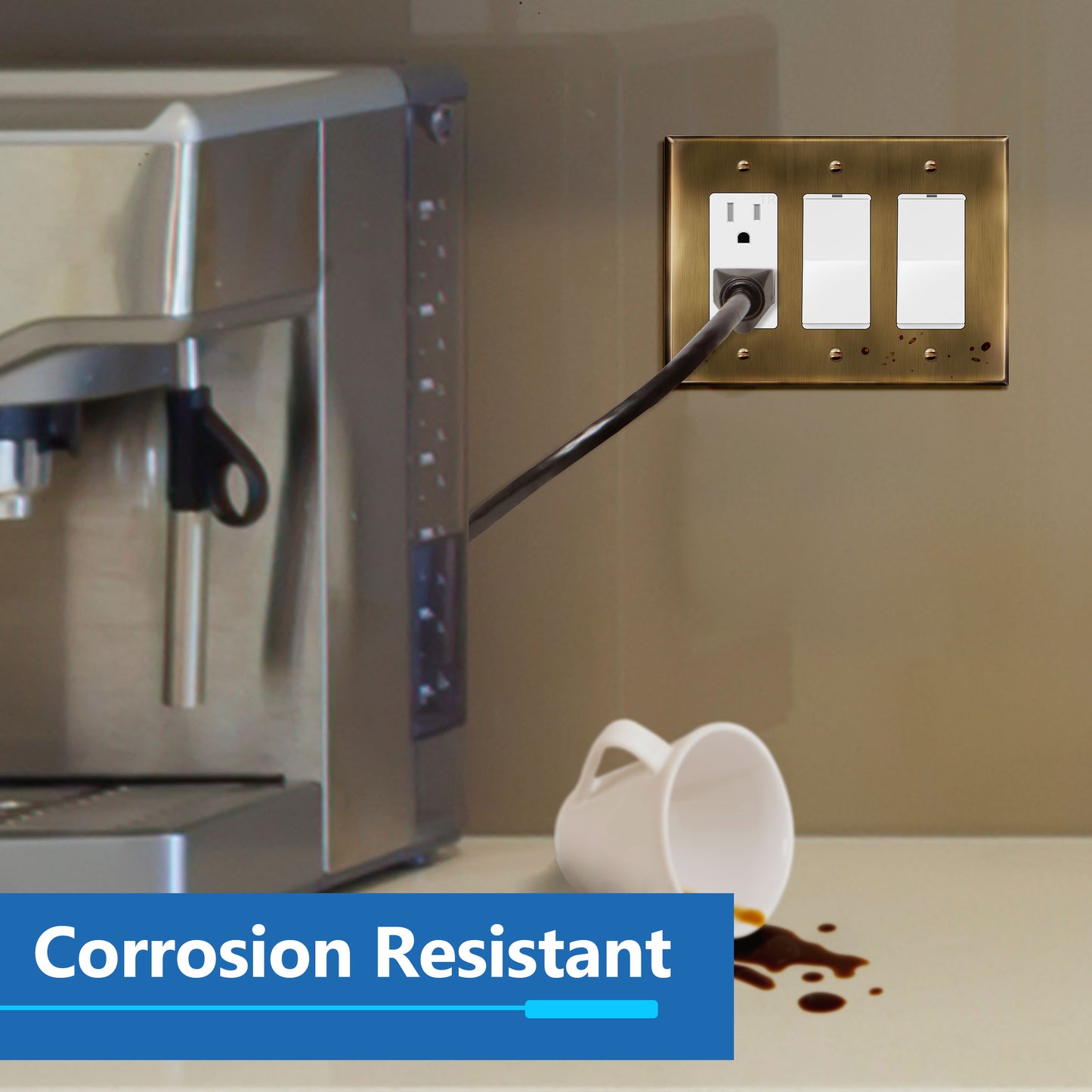 Decorator Switch or Receptacle Metal Wall Plate, Stainless Steel Outlet Cover, Corrosion Resistant, 3-Gang, Mid-Size