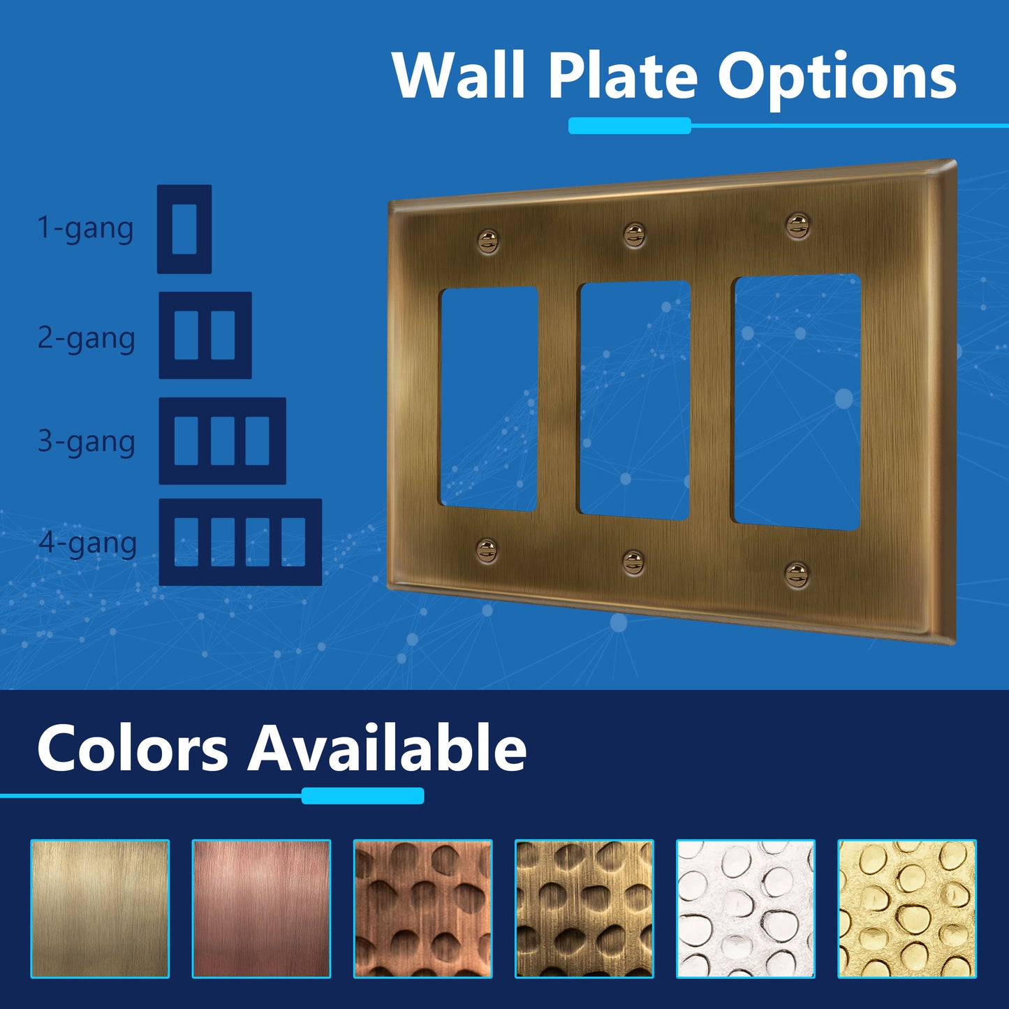 Decorator Switch or Receptacle Metal Wall Plate, Stainless Steel Outlet Cover, Corrosion Resistant, 3-Gang, Mid-Size