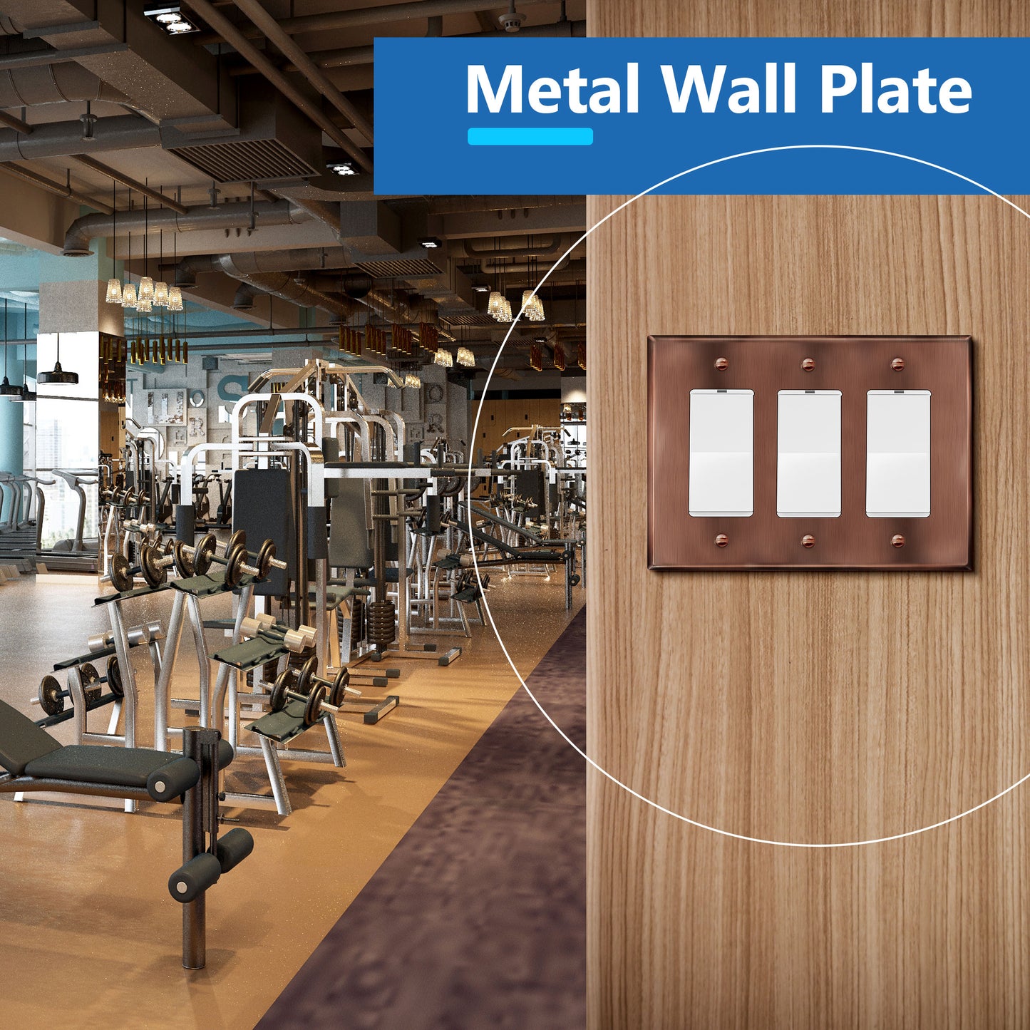 Decorator Switch or Receptacle Metal Wall Plate, Stainless Steel Outlet Cover, Corrosion Resistant, 3-Gang, Mid-Size