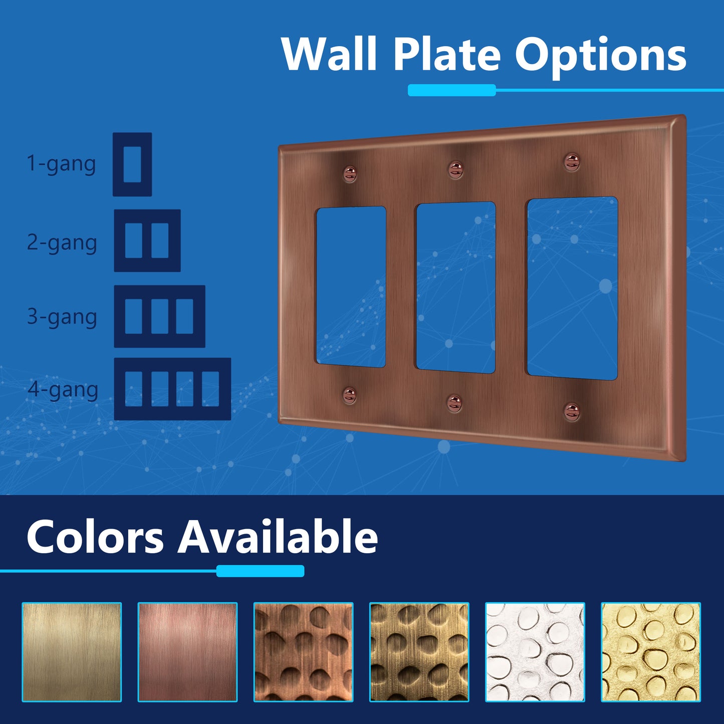 Decorator Switch or Receptacle Metal Wall Plate, Stainless Steel Outlet Cover, Corrosion Resistant, 3-Gang, Mid-Size