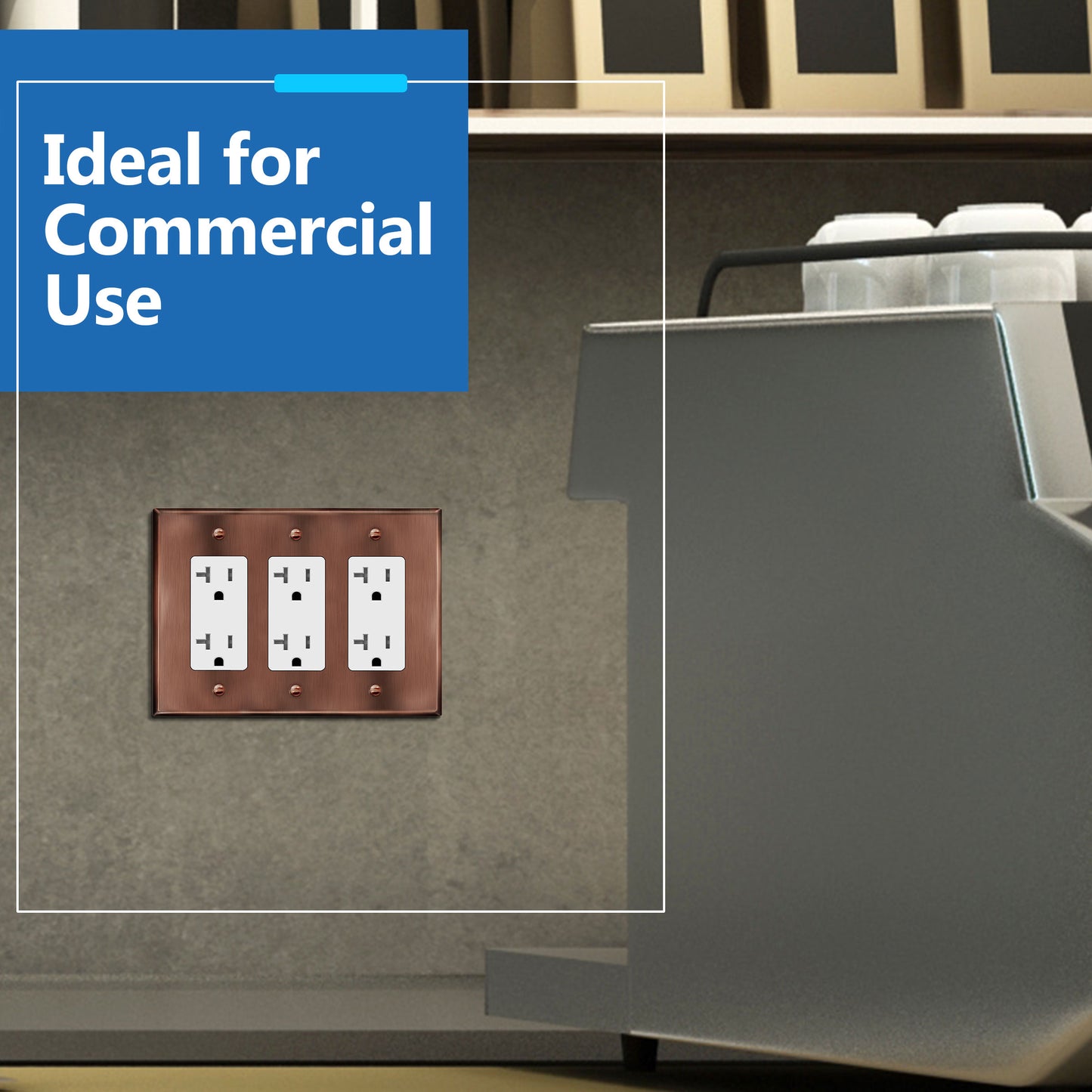 Decorator Switch or Receptacle Metal Wall Plate, Stainless Steel Outlet Cover, Corrosion Resistant, 3-Gang, Mid-Size