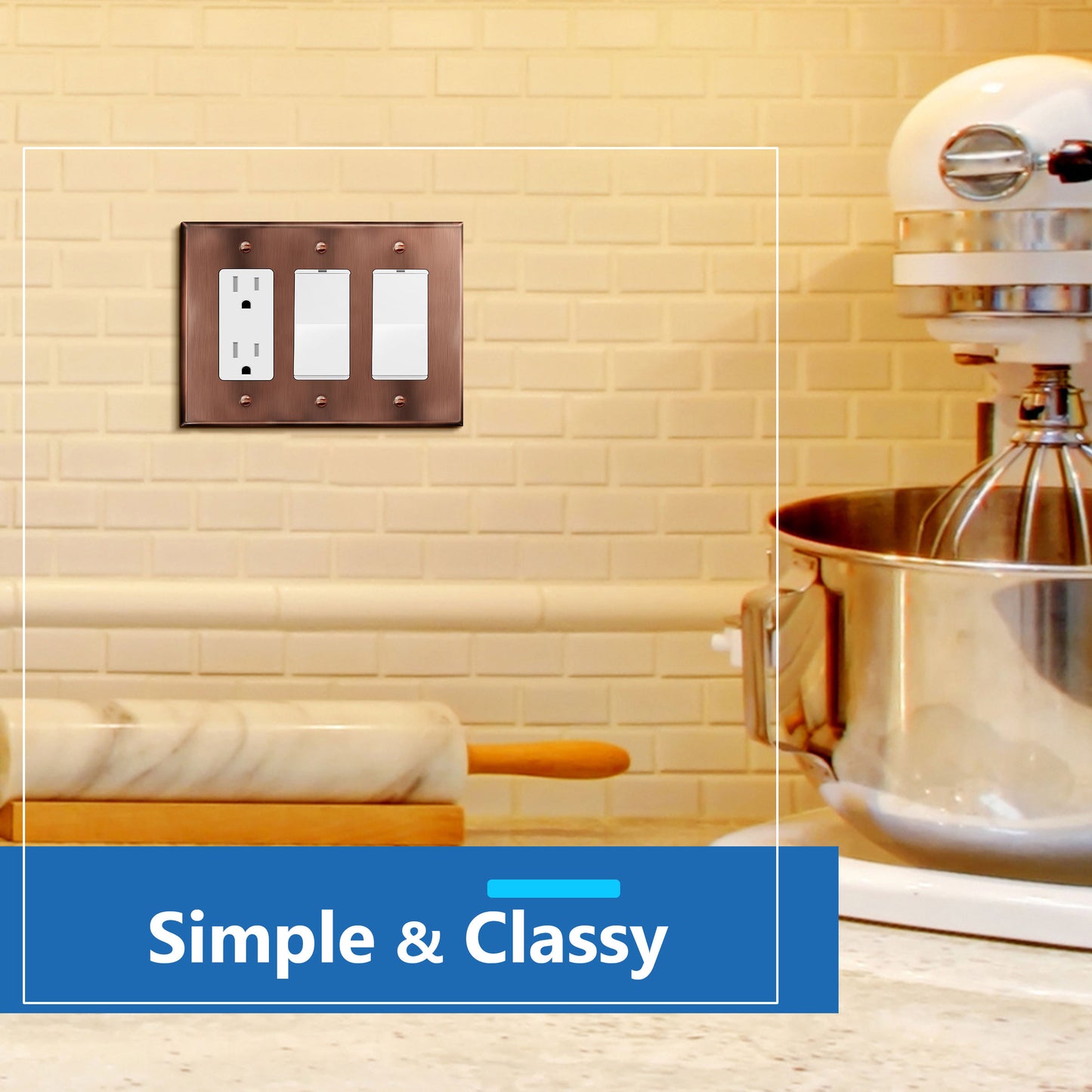 Decorator Switch or Receptacle Metal Wall Plate, Stainless Steel Outlet Cover, Corrosion Resistant, 3-Gang, Mid-Size