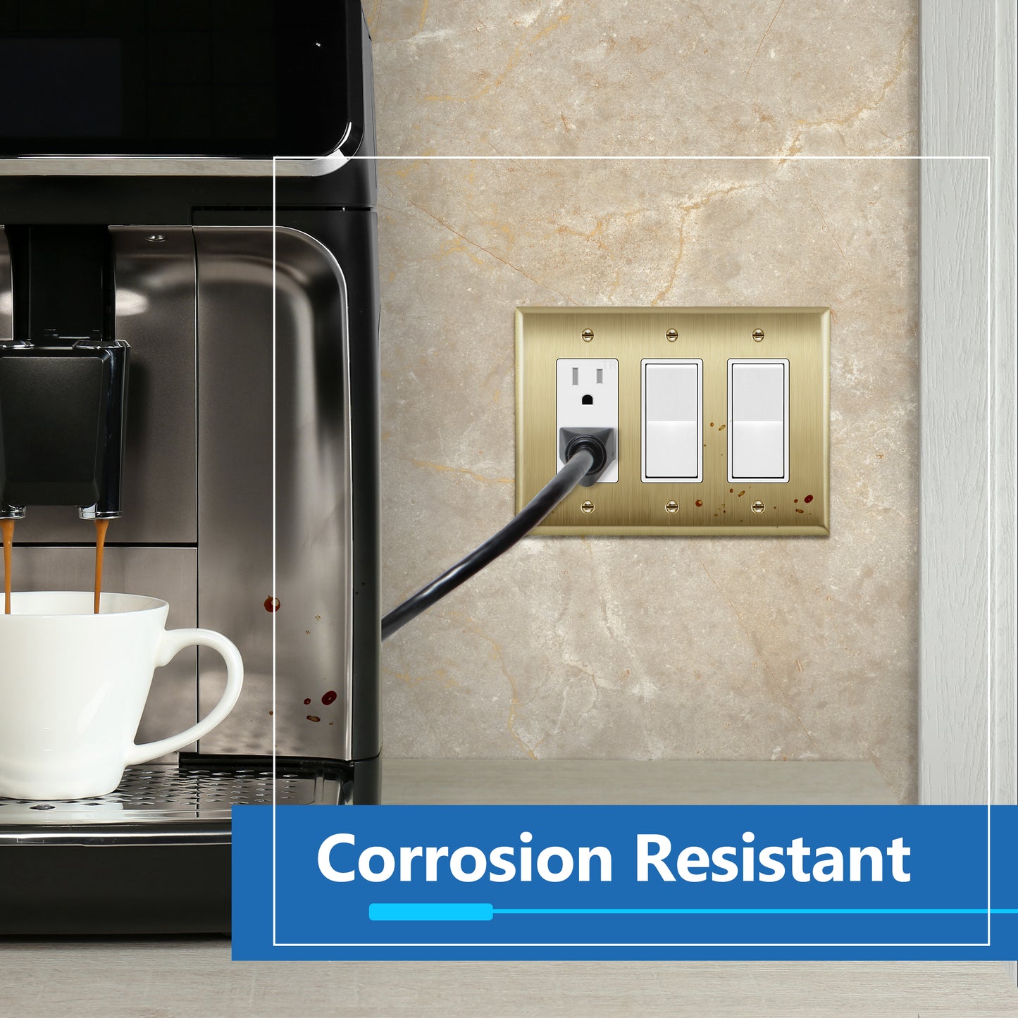 Decorator Switch or Receptacle Metal Wall Plate, Stainless Steel Outlet Cover, Corrosion Resistant, 3-Gang, Mid-Size