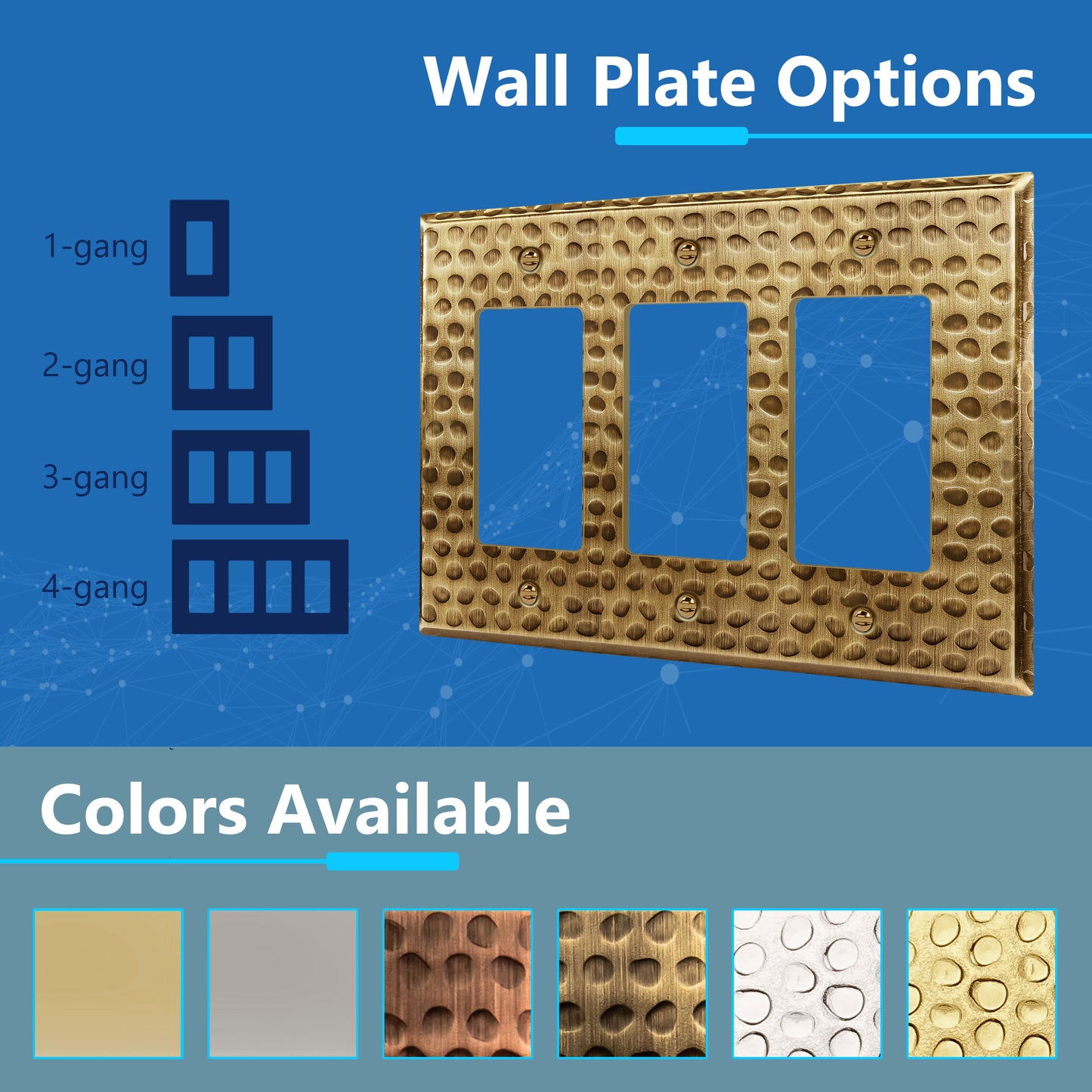 Decorator Switch or Receptacle Metal Wall Plate, Stainless Steel Outlet Cover, Corrosion Resistant, 3-Gang, Mid-Size