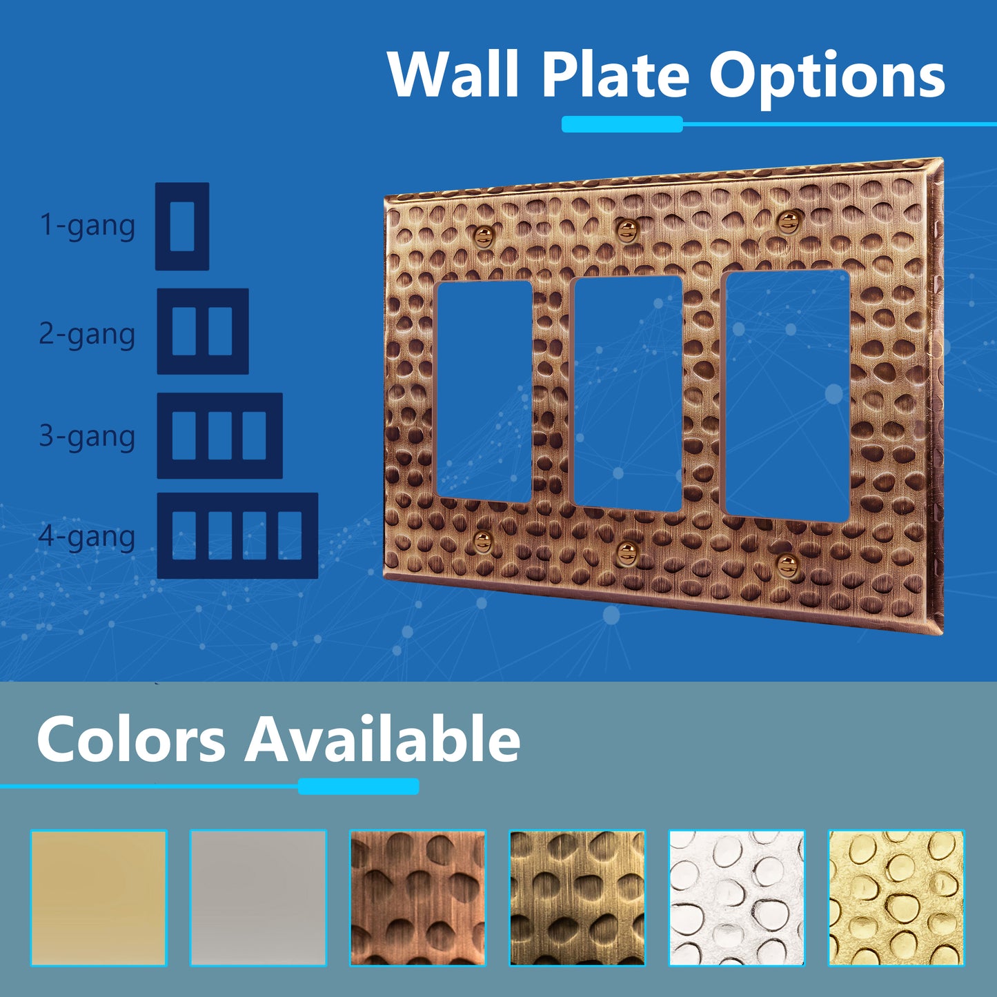 Decorator Switch or Receptacle Metal Wall Plate, Stainless Steel Outlet Cover, Corrosion Resistant, 3-Gang, Mid-Size