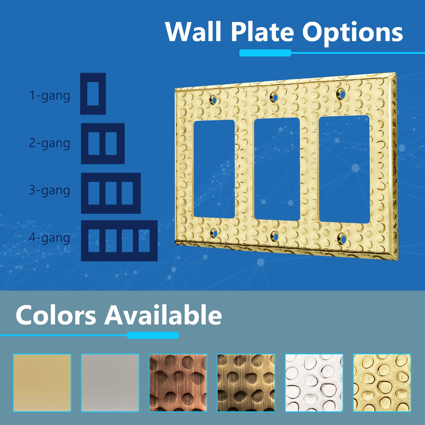 Decorator Switch or Receptacle Metal Wall Plate, Stainless Steel Outlet Cover, Corrosion Resistant, 3-Gang, Mid-Size