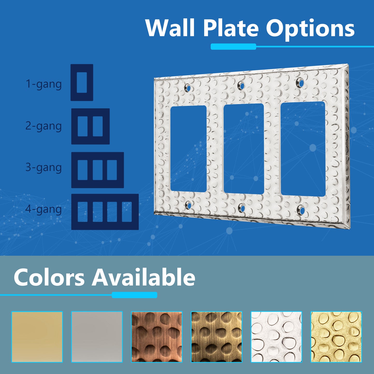 Decorator Switch or Receptacle Metal Wall Plate, Stainless Steel Outlet Cover, Corrosion Resistant, 3-Gang, Mid-Size
