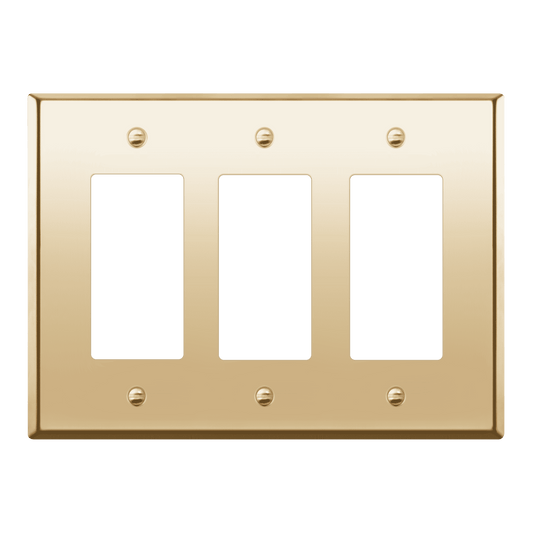 Decorator Switch or Receptacle Metal Wall Plate, Stainless Steel Outlet Cover, Corrosion Resistant, 3-Gang, Mid-Size