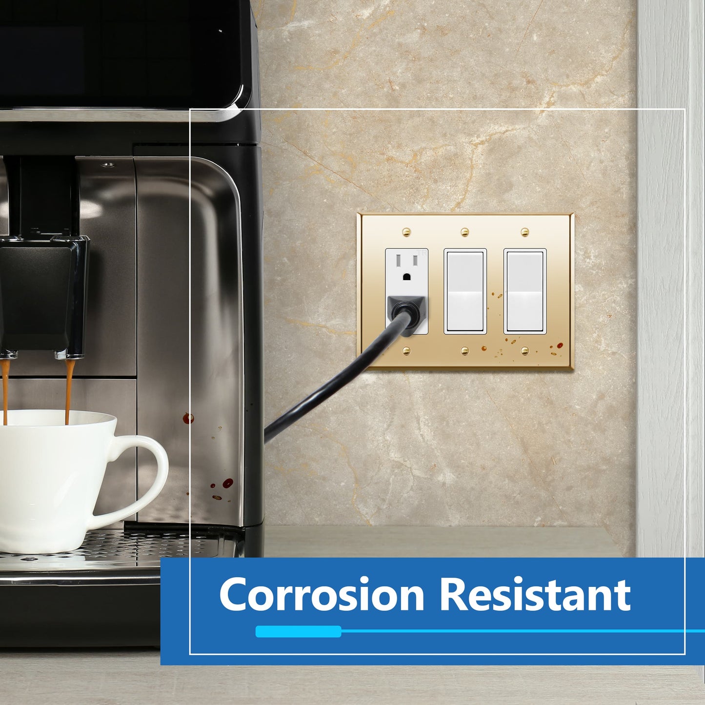 Decorator Switch or Receptacle Metal Wall Plate, Stainless Steel Outlet Cover, Corrosion Resistant, 3-Gang, Mid-Size