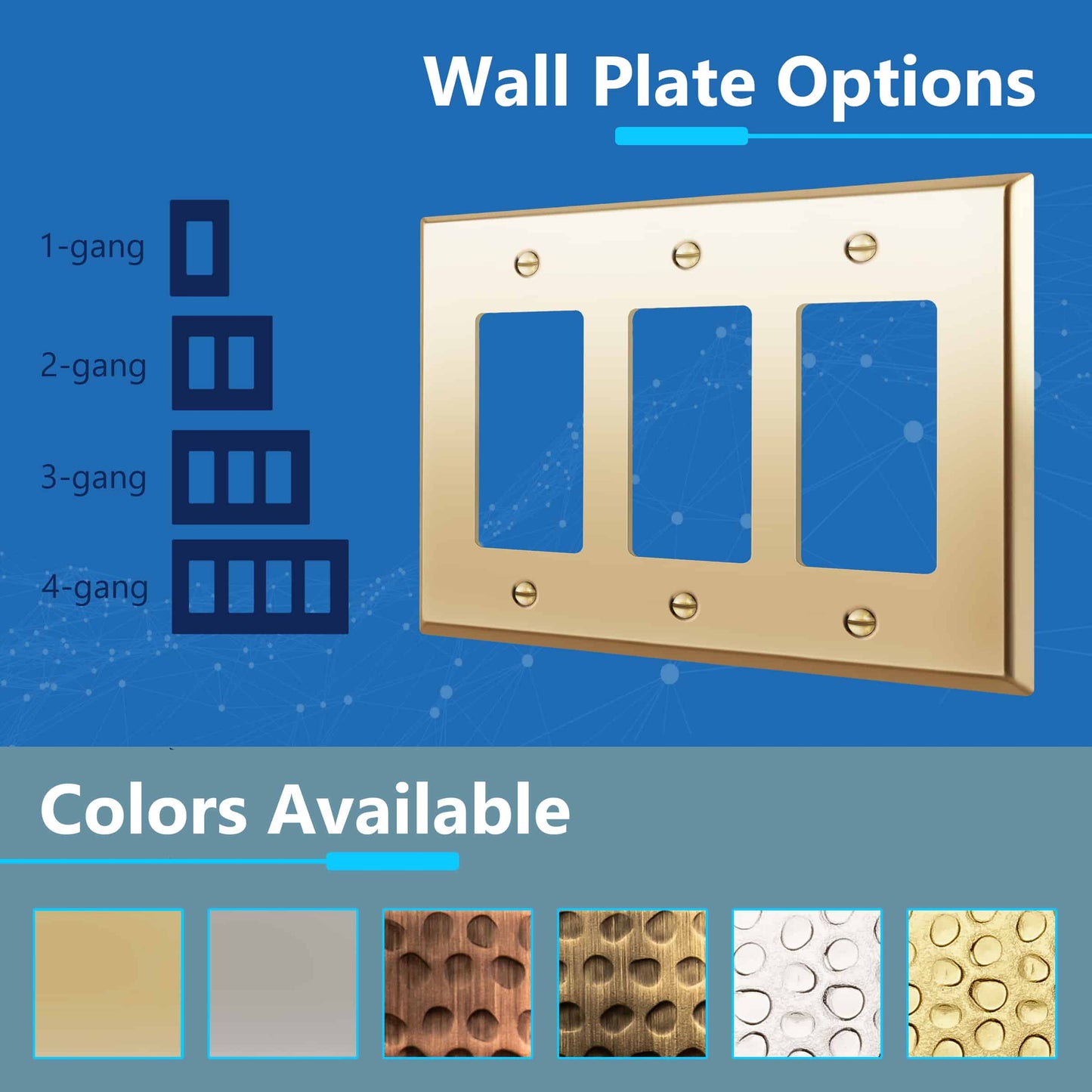 Decorator Switch or Receptacle Metal Wall Plate, Stainless Steel Outlet Cover, Corrosion Resistant, 3-Gang, Mid-Size