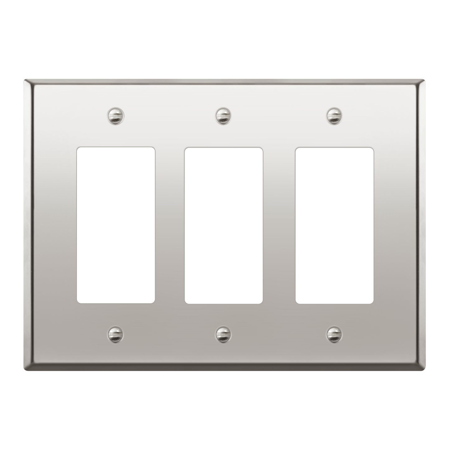 Decorator Switch or Receptacle Metal Wall Plate, Stainless Steel Outlet Cover, Corrosion Resistant, 3-Gang, Mid-Size
