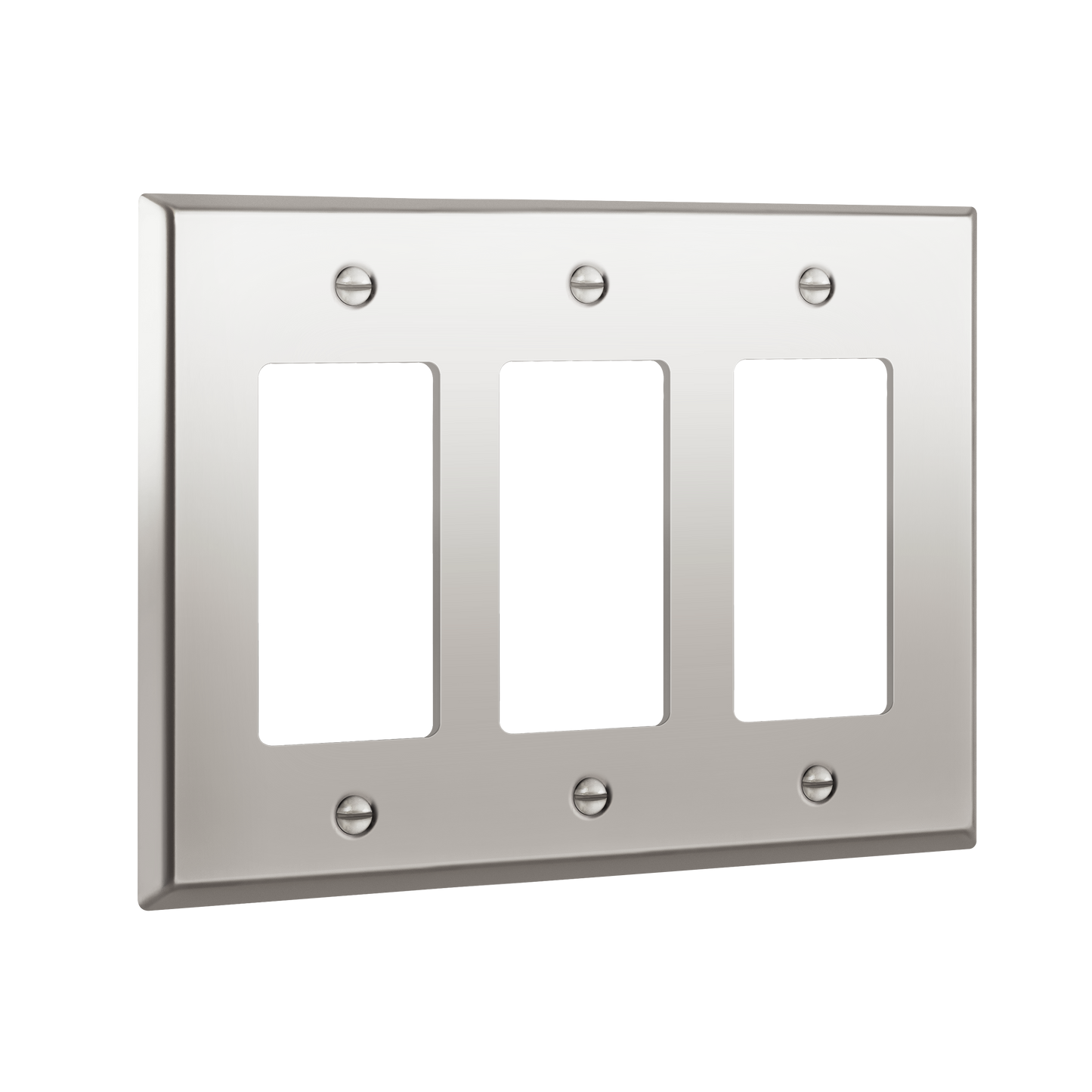 Decorator Switch or Receptacle Metal Wall Plate, Stainless Steel Outlet Cover, Corrosion Resistant, 3-Gang, Mid-Size