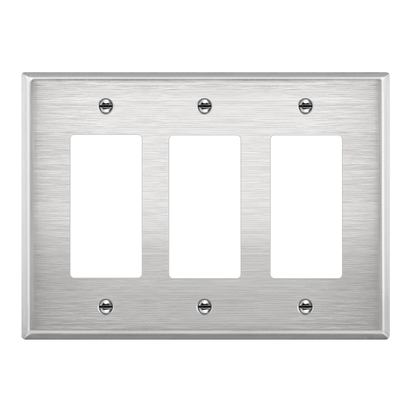 Decorator Switch or Receptacle Metal Wall Plate, Stainless Steel Outlet Cover, Corrosion Resistant, 3-Gang, Mid-Size