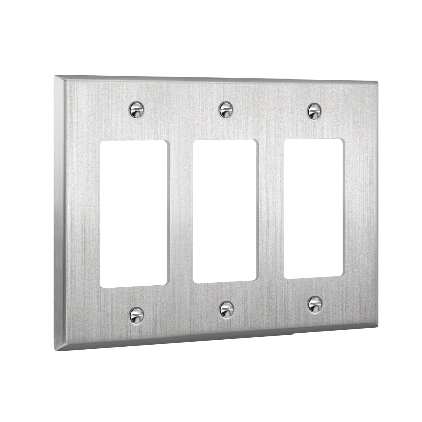 Decorator Switch or Receptacle Metal Wall Plate, Stainless Steel Outlet Cover, Corrosion Resistant, 3-Gang, Mid-Size