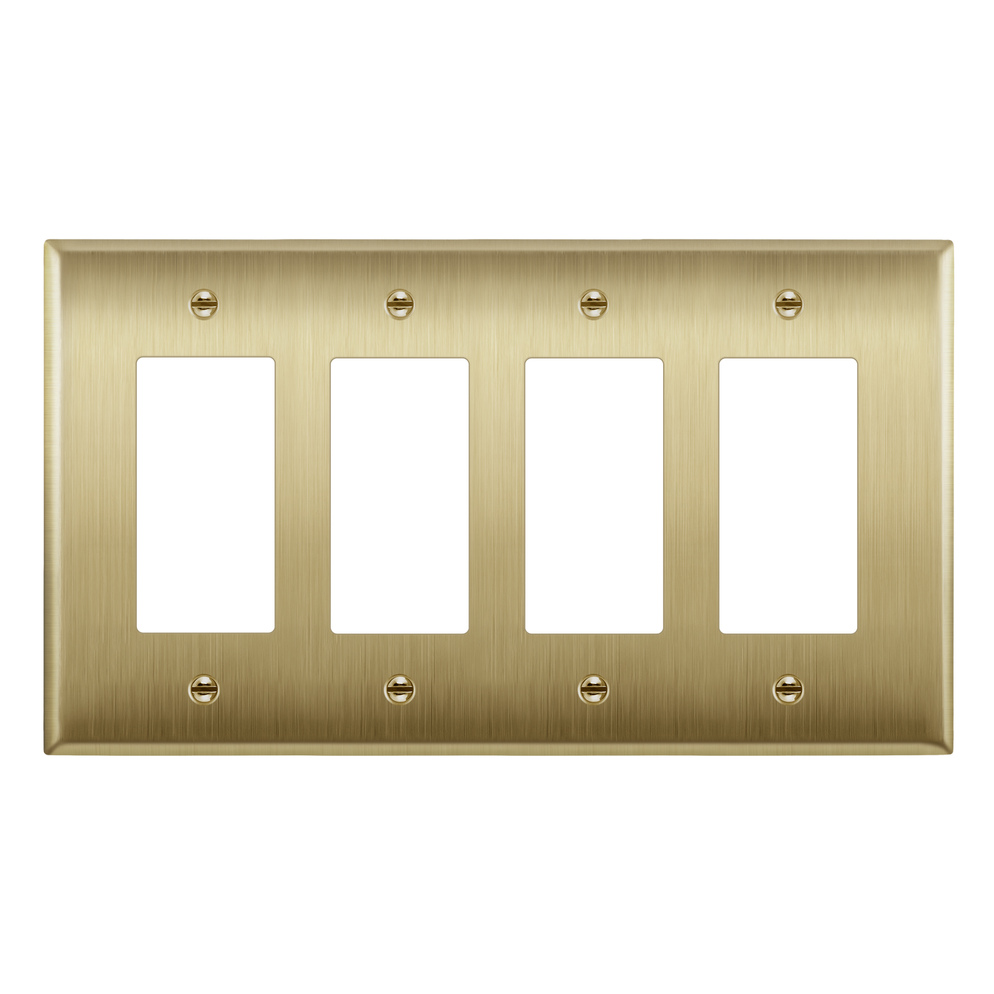 Decorator Switch or Receptacle Metal Wall Plate, Stainless Steel Outlet Cover, Corrosion Resistant, 4-Gang, Mid-Size