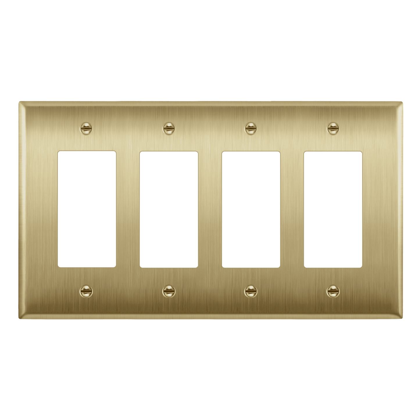 Decorator Switch or Receptacle Metal Wall Plate, Stainless Steel Outlet Cover, Corrosion Resistant, 4-Gang, Mid-Size