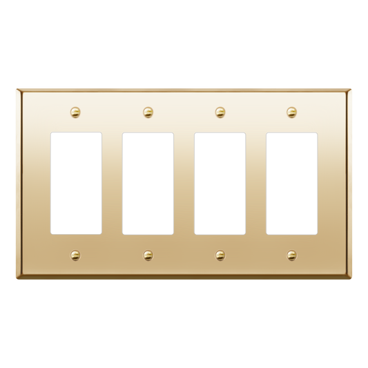 Decorator Switch or Receptacle Metal Wall Plate, Stainless Steel Outlet Cover, Corrosion Resistant, 4-Gang, Mid-Size