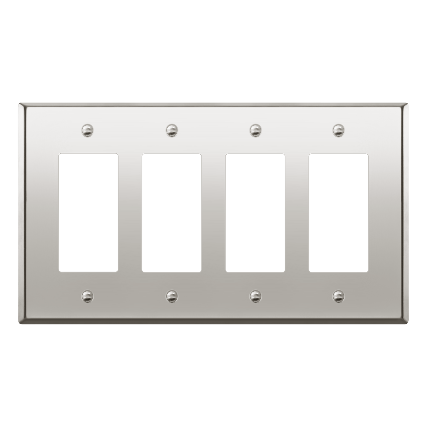 Decorator Switch or Receptacle Metal Wall Plate, Stainless Steel Outlet Cover, Corrosion Resistant, 4-Gang, Mid-Size