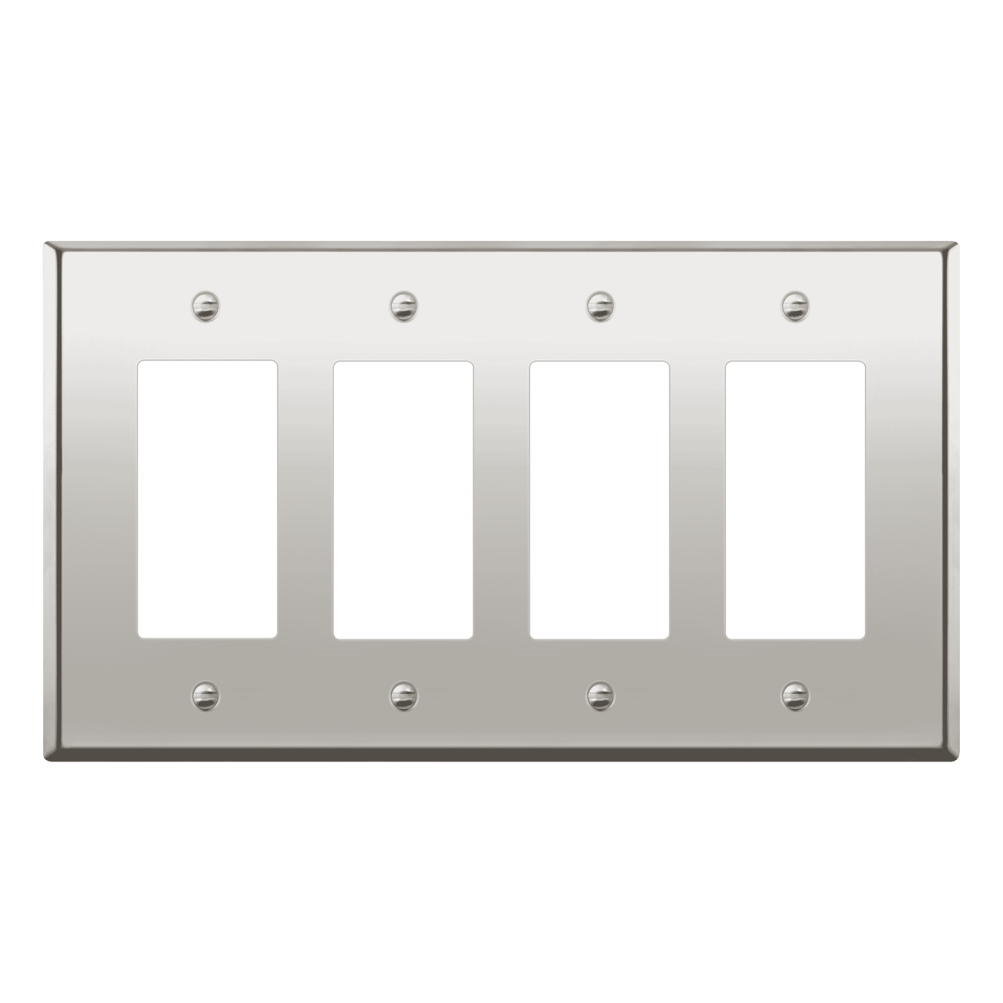 Decorator Switch or Receptacle Metal Wall Plate, Stainless Steel Outlet Cover, Corrosion Resistant, 4-Gang, Mid-Size